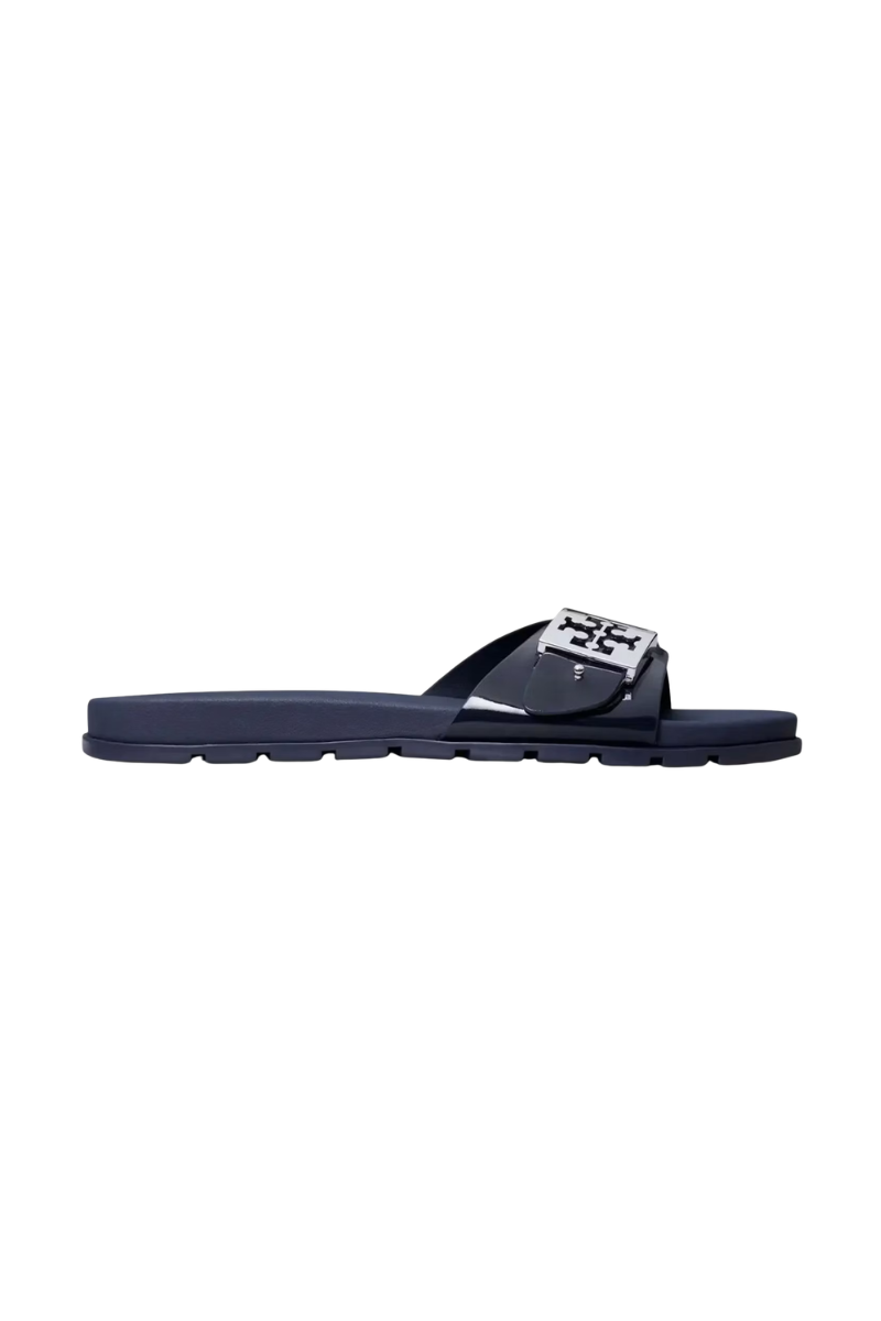 Tory Burch Buckle Slide Slippers New Navy/Silver 157872400