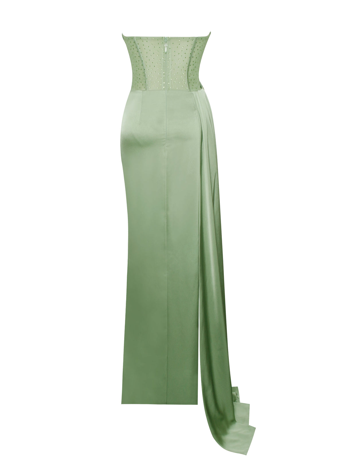 Holly Basil Crystallized Corset High Slit Satin Gown (Archive Sale)