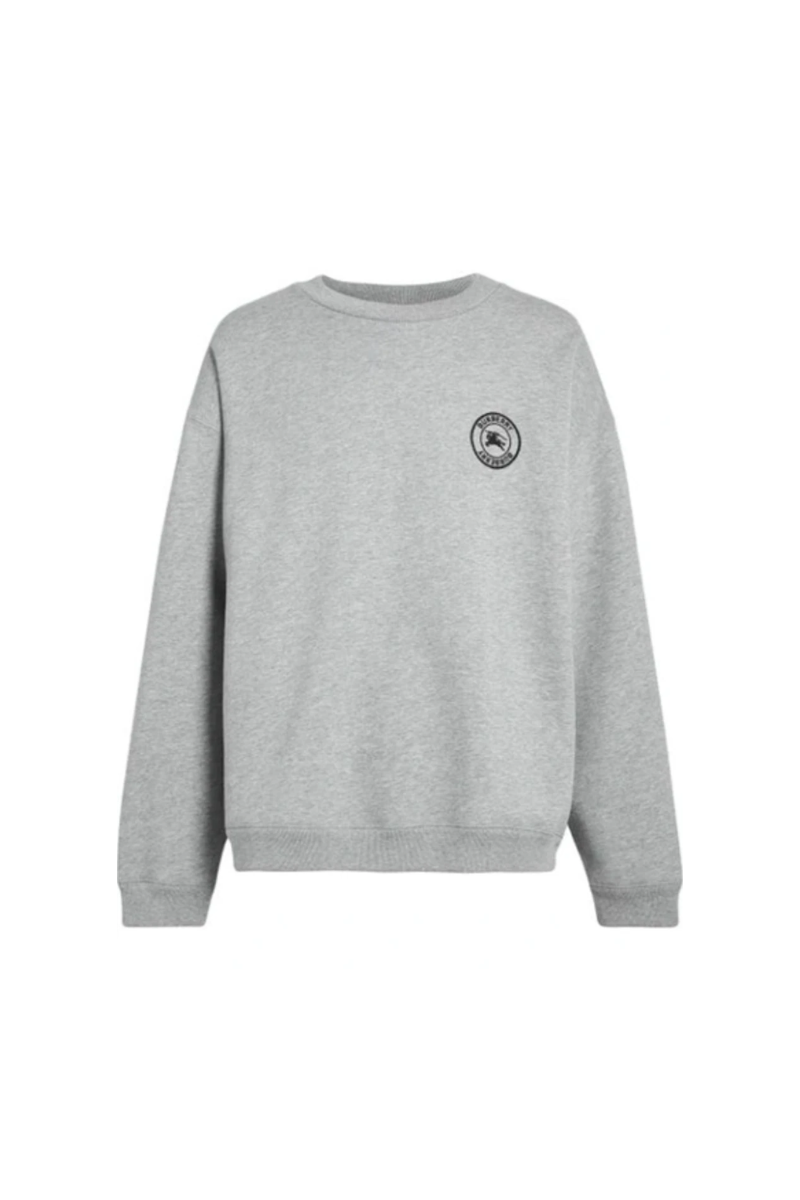 Burberry Men's Grey Fleece Back Cotton Blend Logo Embroidered Sweatshirt