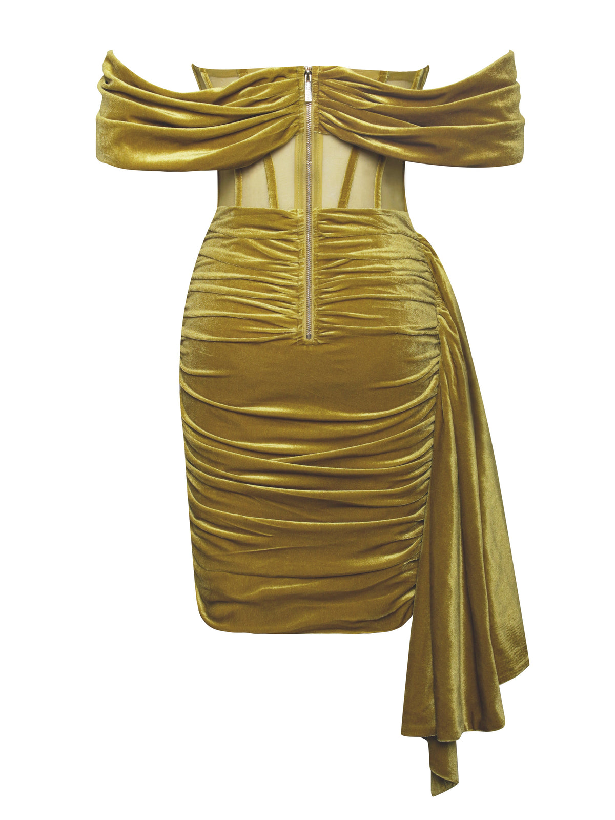 Irisa Gold Draping Off Shoulder Corset Dress (Archive Sale)