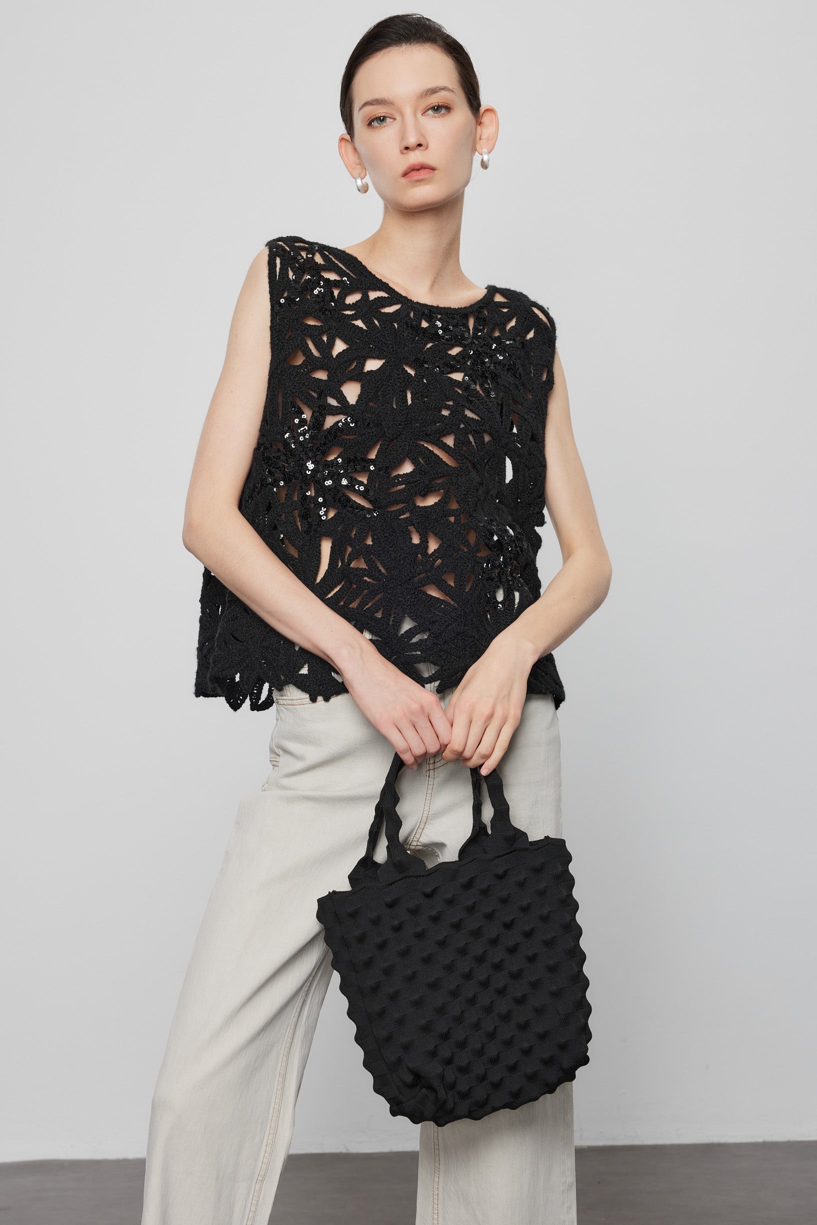Max Simple Pineapple Knit Bag-Black