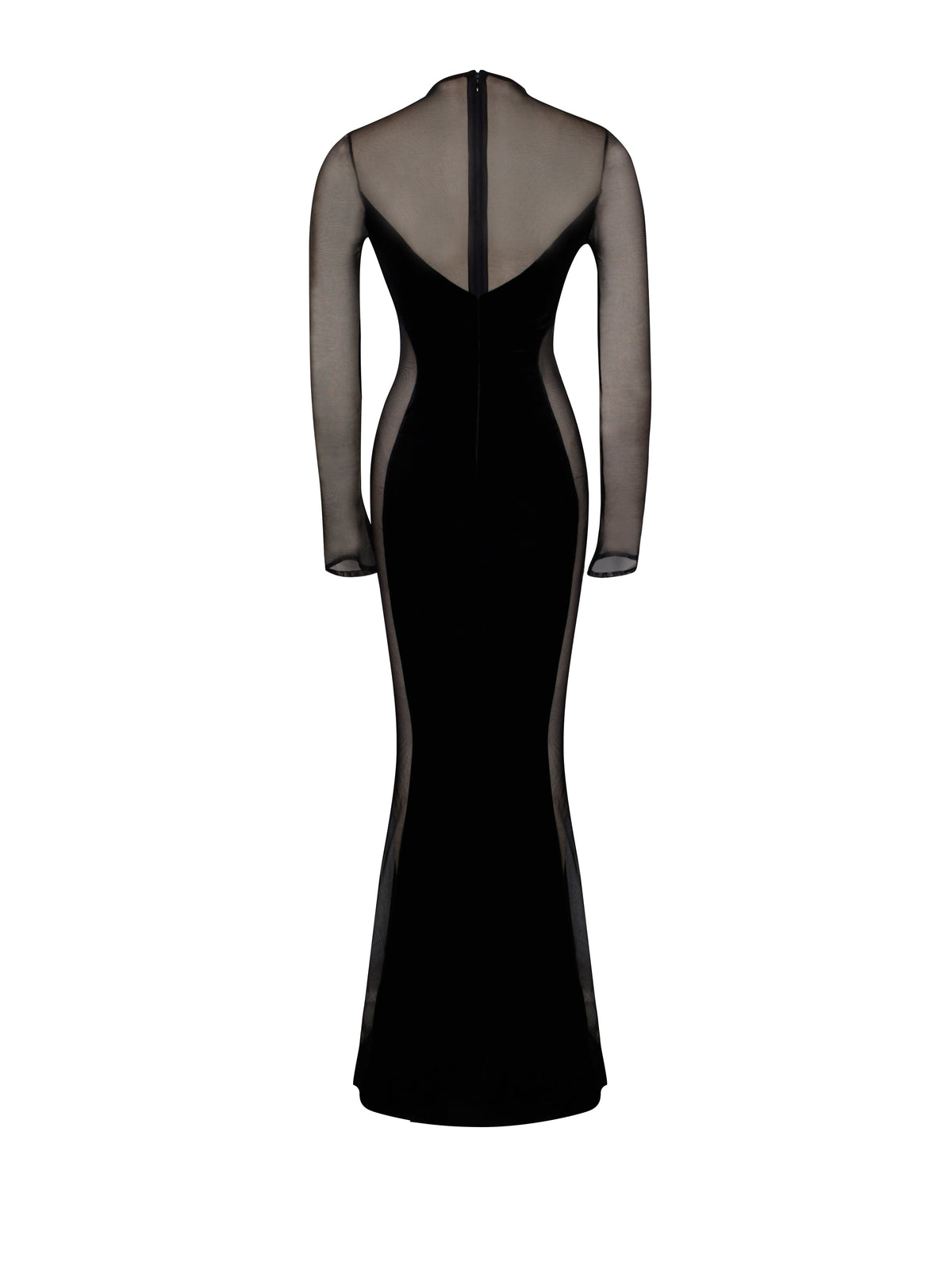 Paislee Black Velvet Mesh Long Sleeve Gown (Archive Sale)