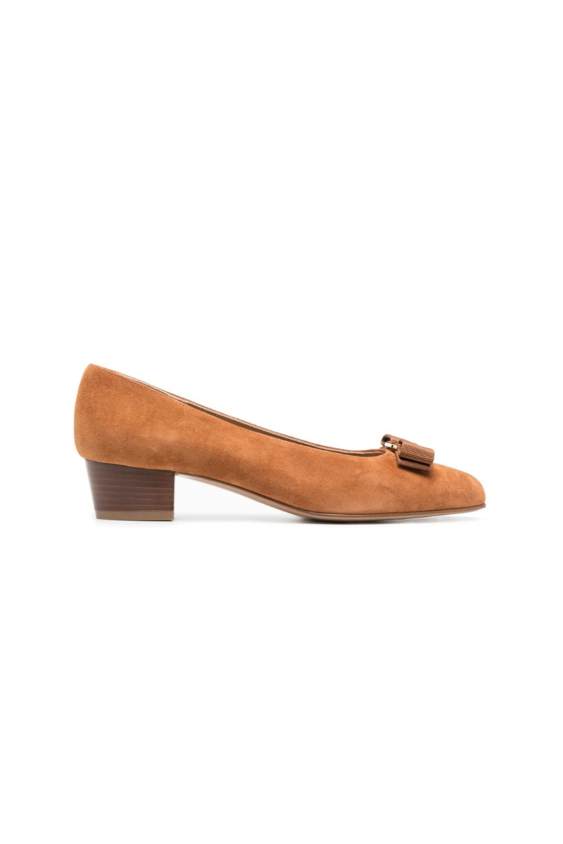 Salvatore Ferragamo Suede Bow - Detail Pumps - Brown 3CM