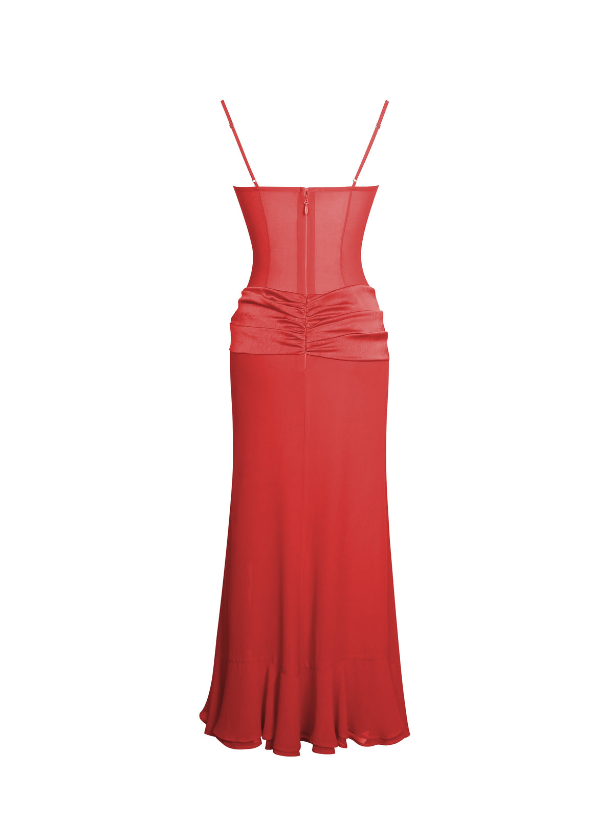 Dahlina Red Ruched Waist High Slit Midi Dress