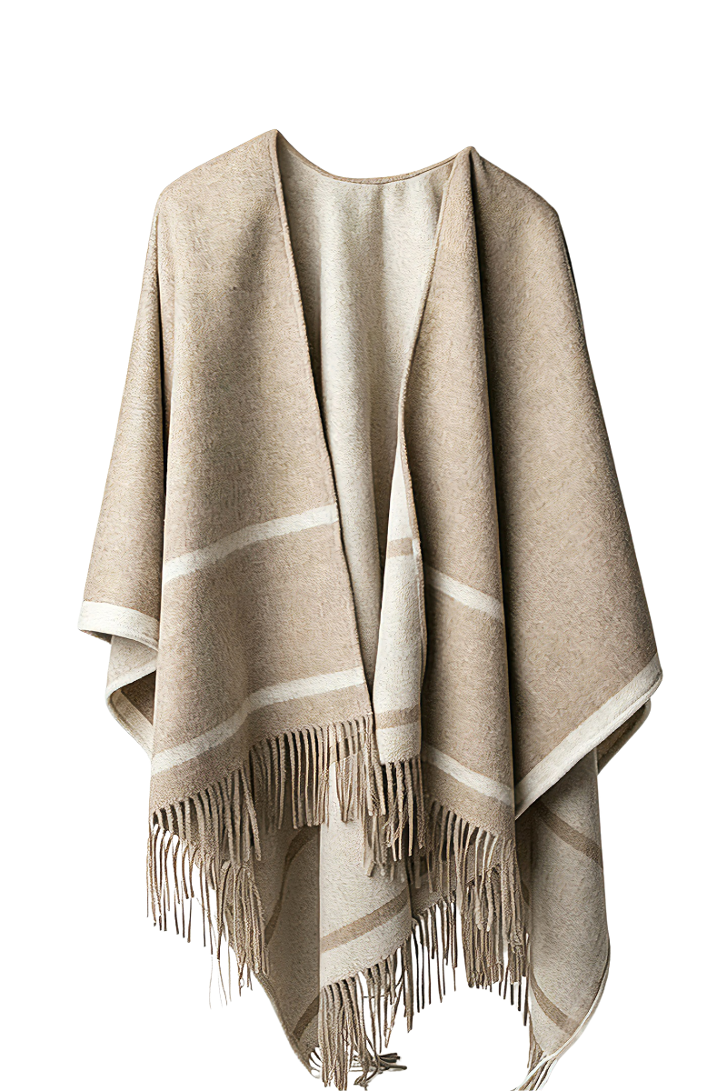 Max Simple Fringe Wool Cape Bgige MSRX252317B