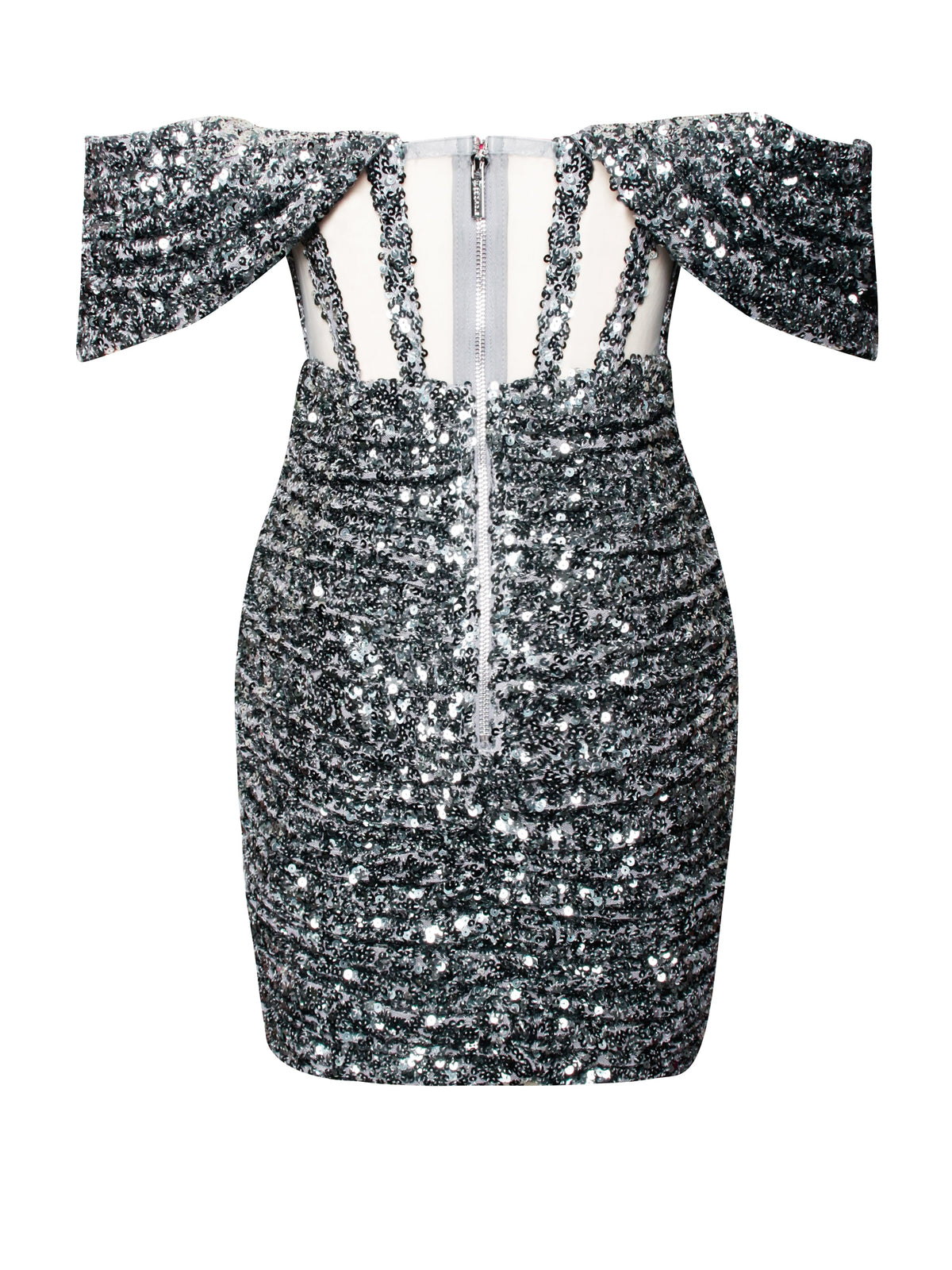 Weston Silver Sequin Off Shoulder Corset Dress (Archive Sale)