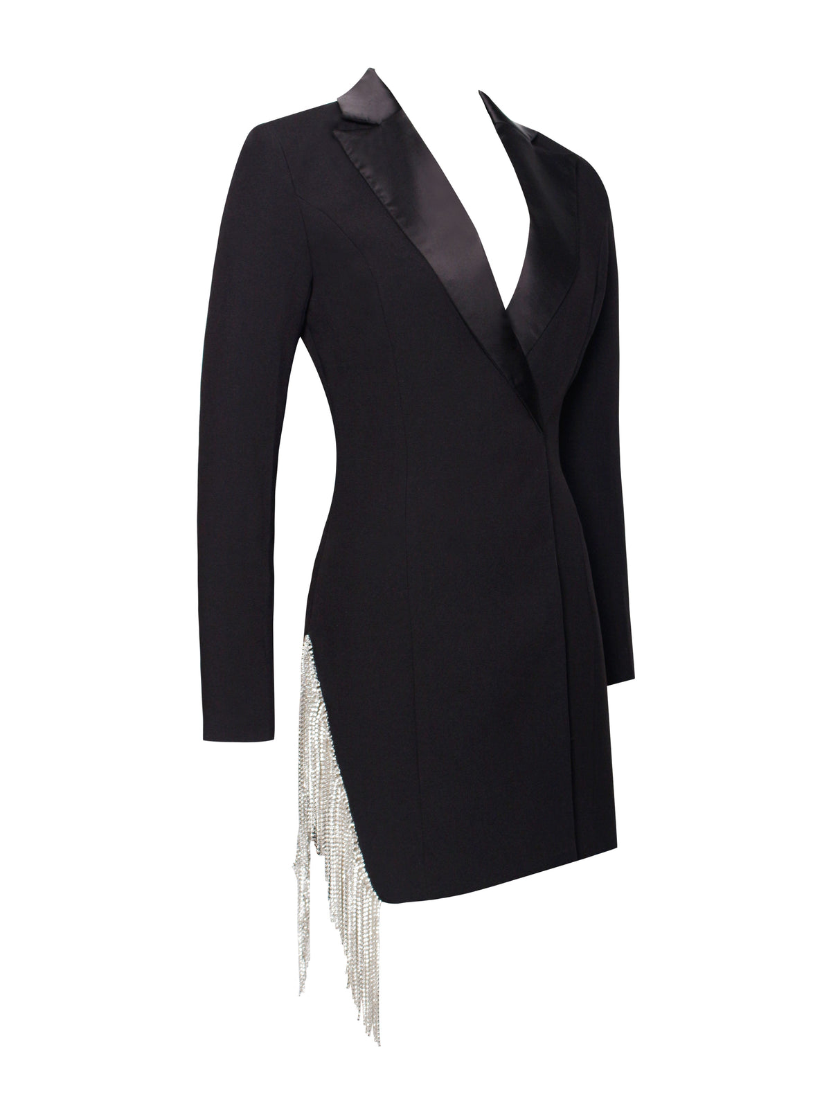Freya Black Crystal Fringe Blazer Dress (Archive Sale)