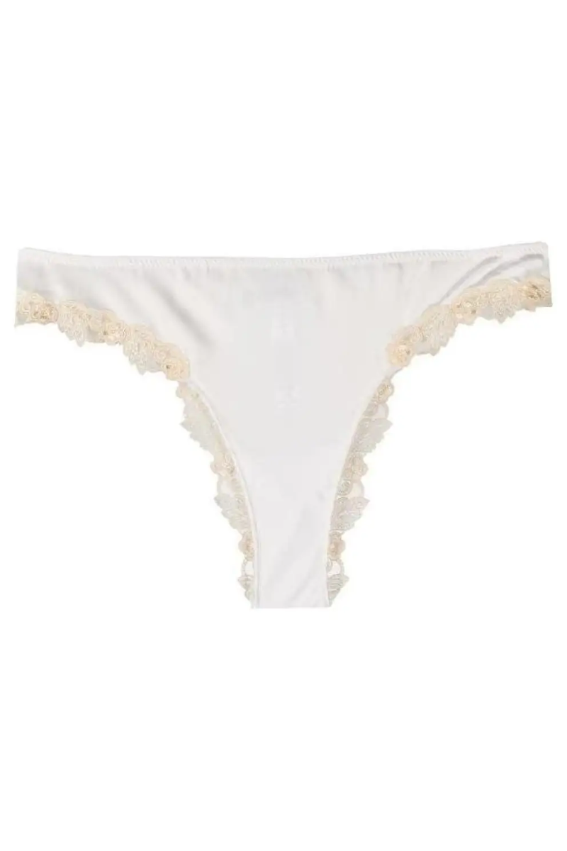 La Perla White Silk Thong with Frastaglio