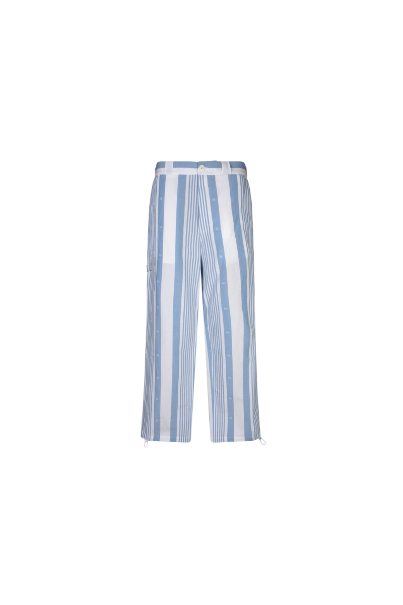 Givenchy 4G Striped Pants Blue&White featuring designer stripes in cotton and flax blend.