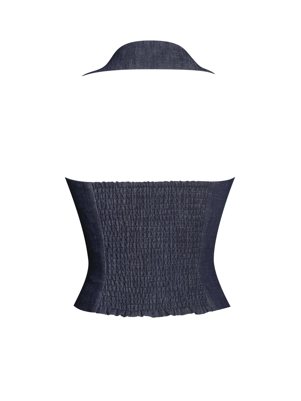 Rafaella Navy Cotton Denim Halter Lapel Top