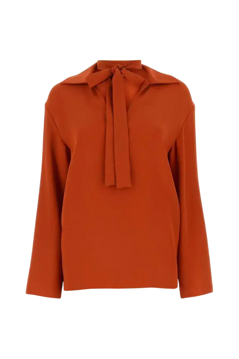 Valentino Tie Detail Long Sleeve Shirt Off Orange/Off Orange 4B3AE9451MM_YGN