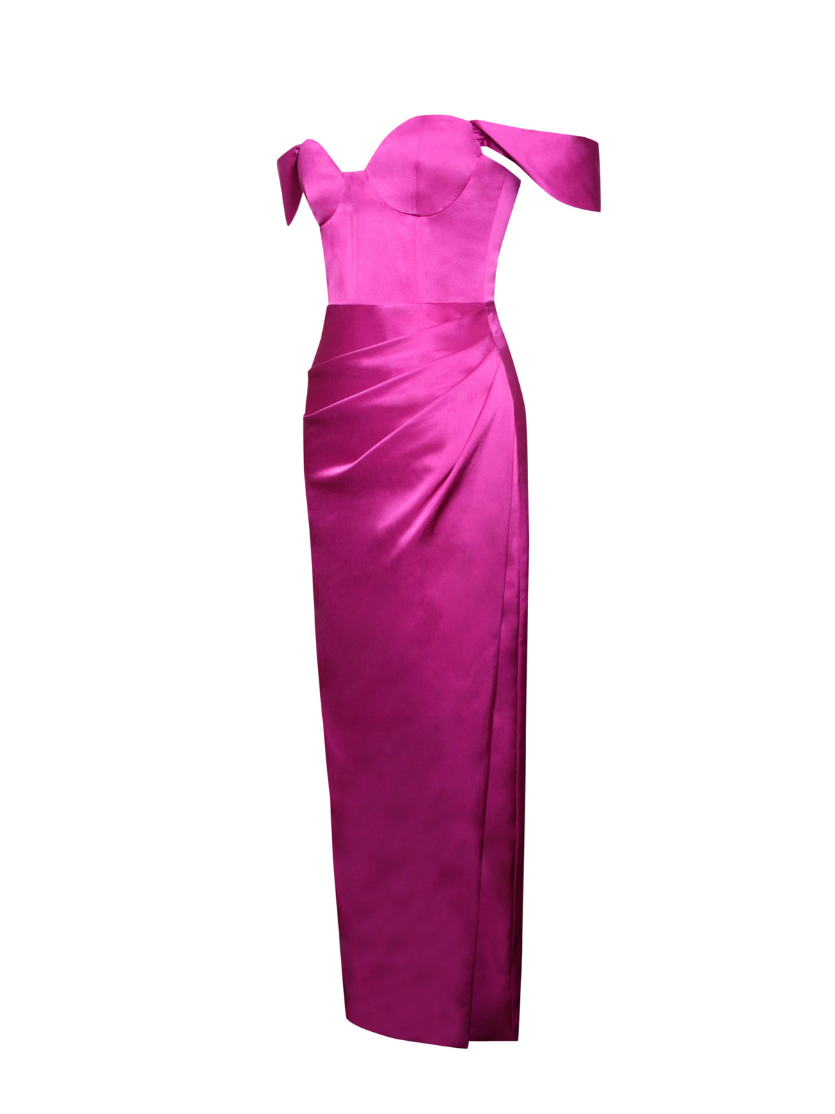 Zarah Fuchsia High Slit Corset Satin Dress (Archive Sale)