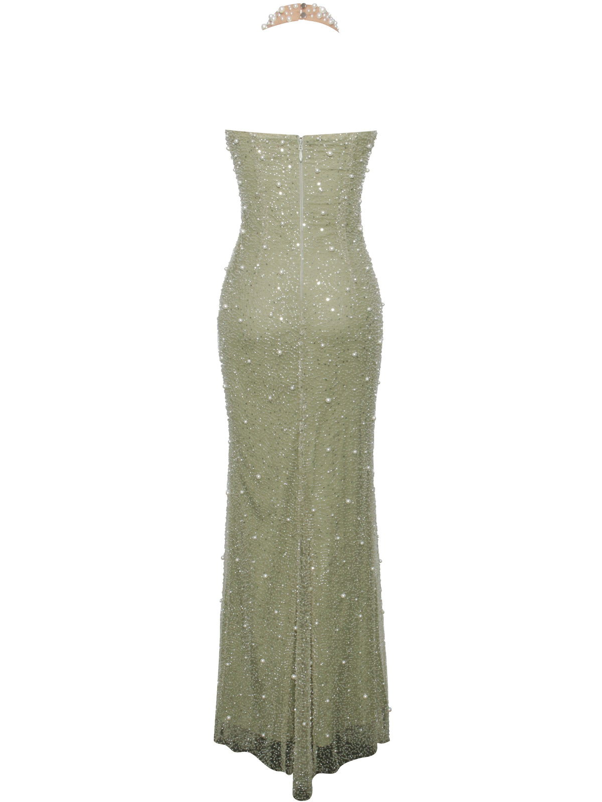 BBC Ginny Pear Green Pearl Embellished Backless Gown (Archive Sale)