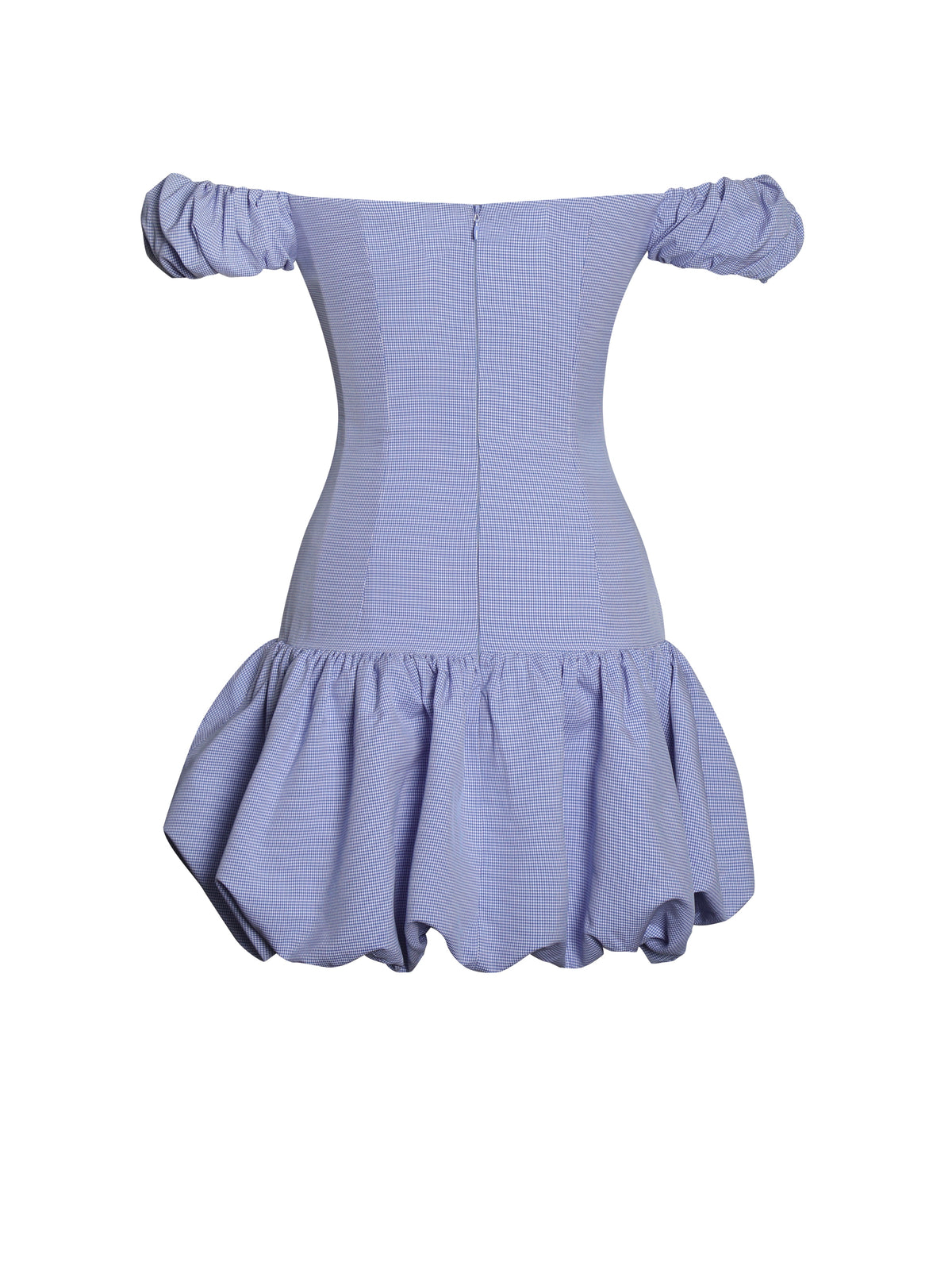 Sablee Checkered Puffy Off Shoulder Trim Bubble Hem Mini Dress (Archive Sale)