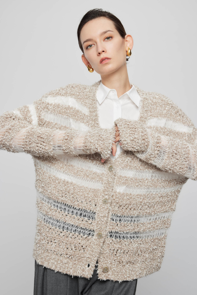 Max Simple Pom Pom Striped Cardigan