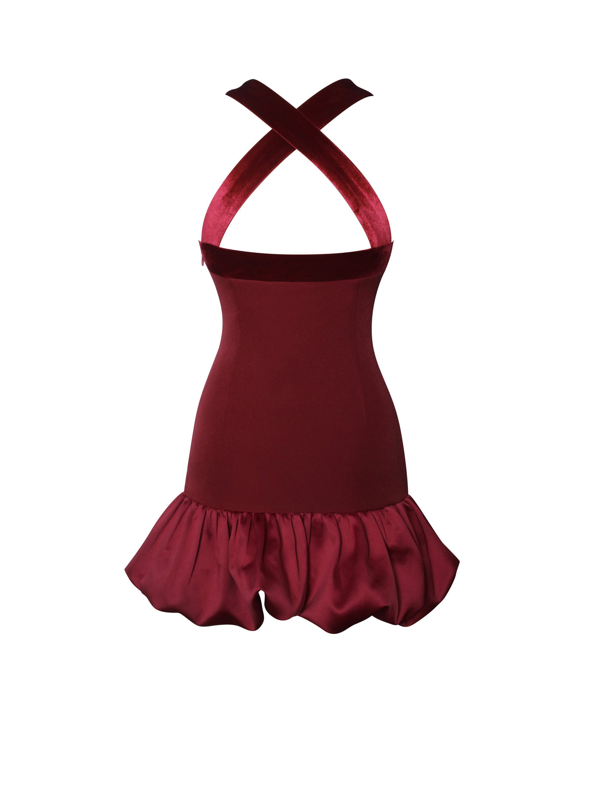 Barbra Red Cross Straps Bodycon Mini Dress with Bubble Hem (Archive Sale）