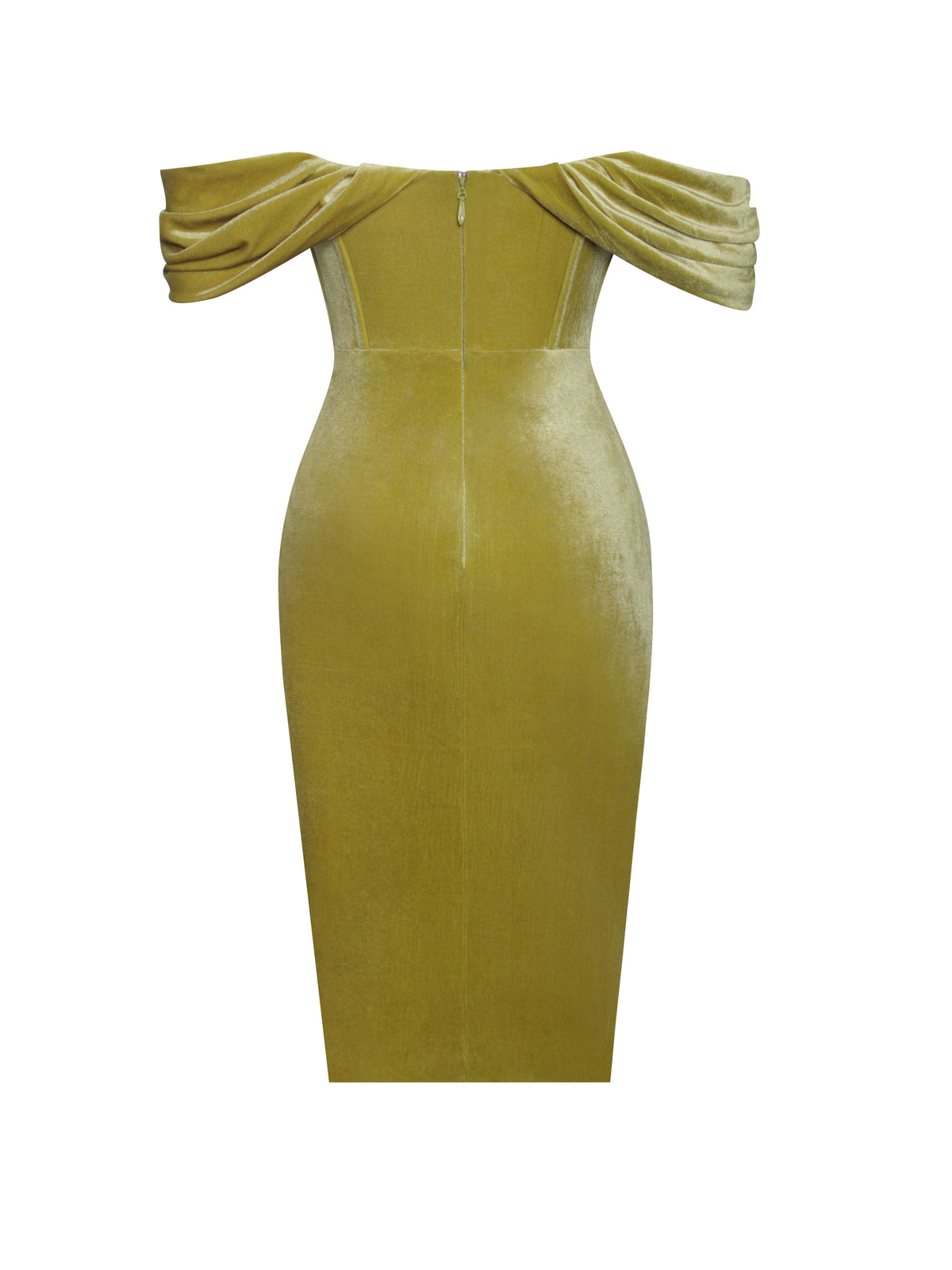 Omaria Gold Velvet Off Shoulder Corset Dress (Archive Sale)