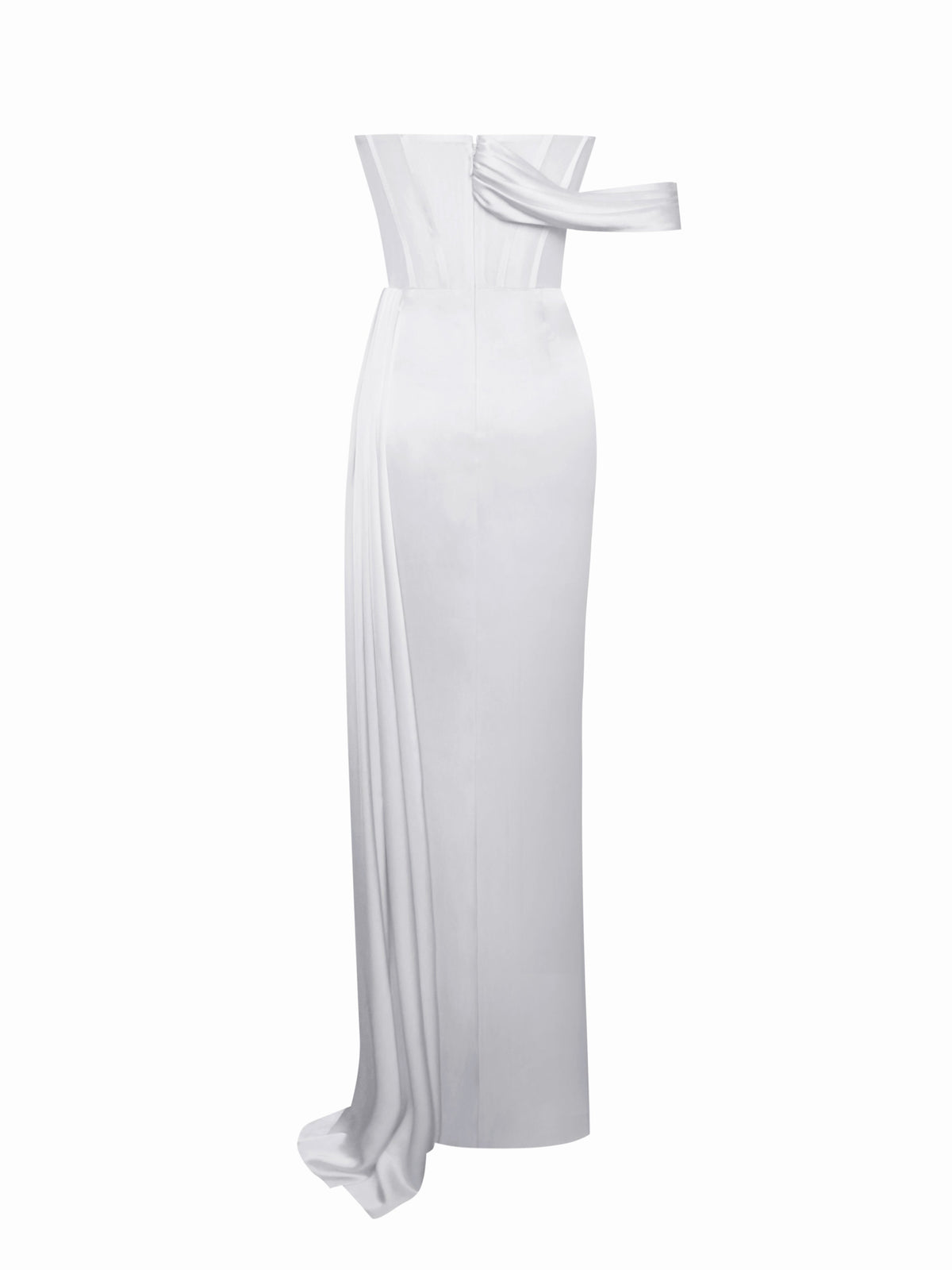 Rebeca White Satin High Slit Corset Gown (Archive Sale)