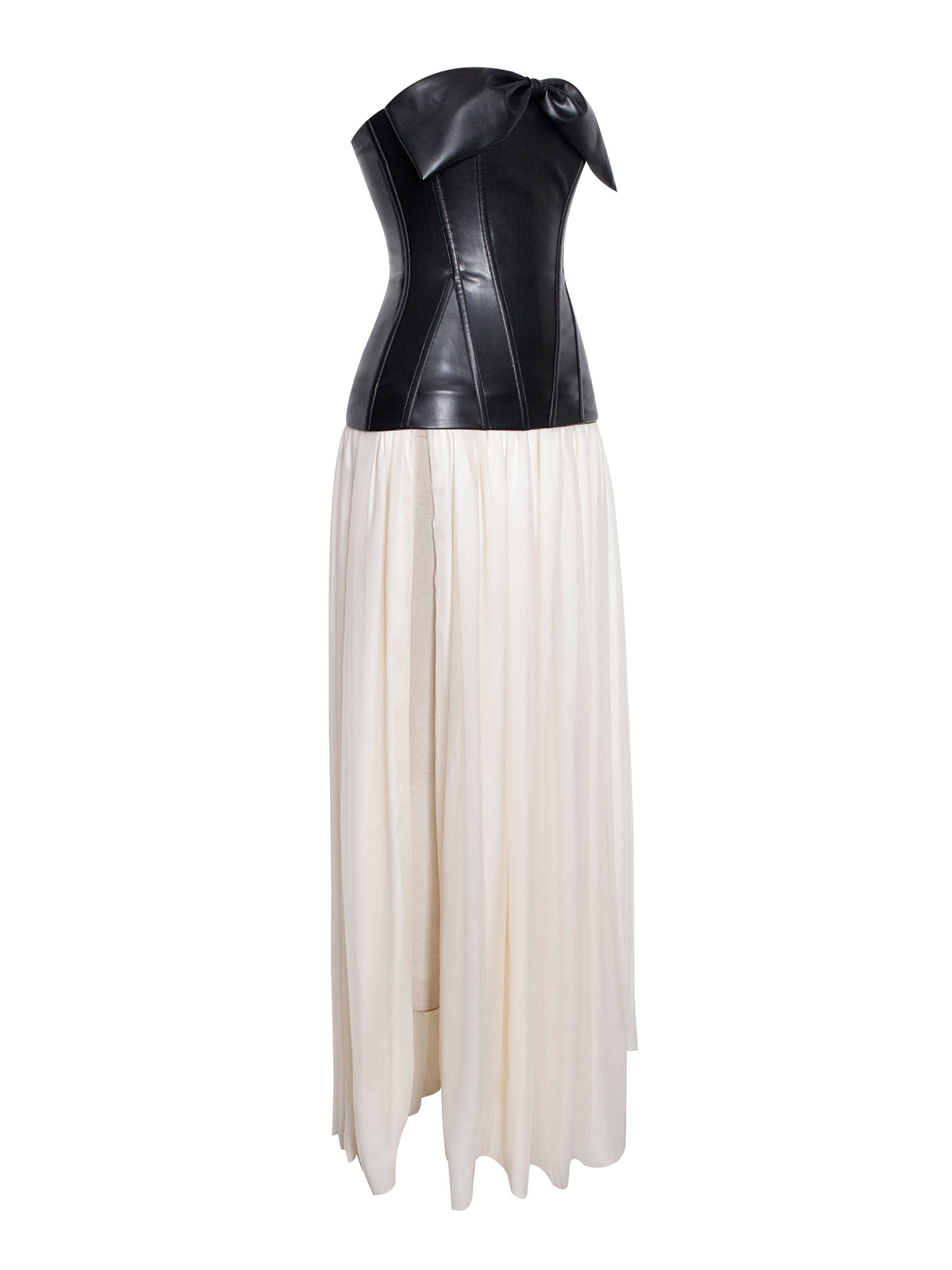 Maayan Black Vegan Leather Corset High Slit Drop Waist Maxi Dress (Archive Sale)