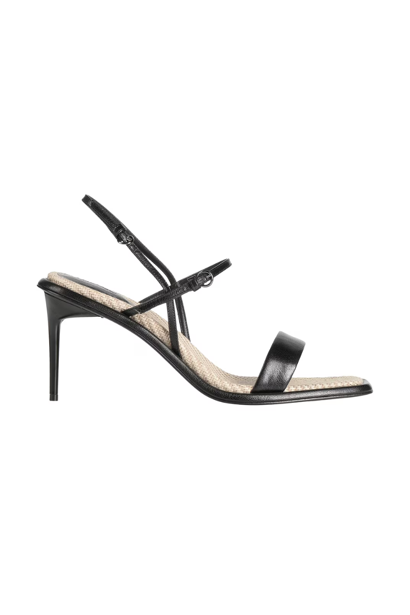 Max Mara Leather and Raffia Black Sandals
