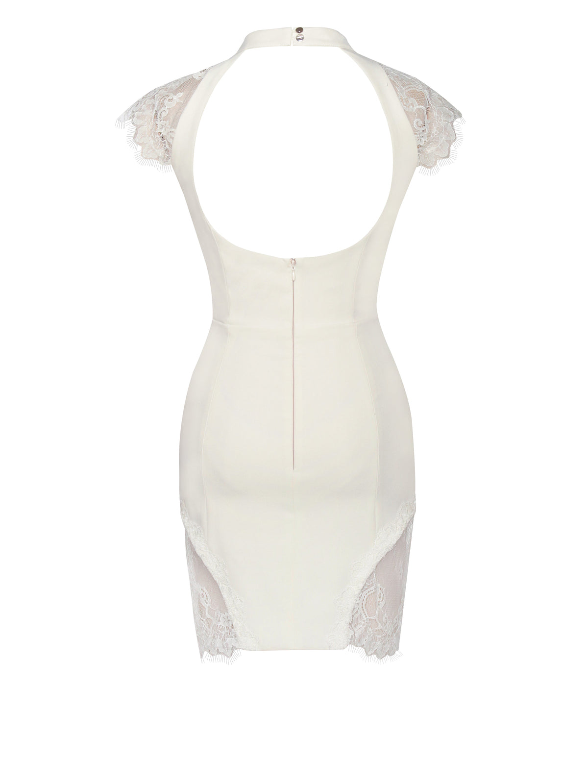 Quinella White Lace Crepe Backless Mini Dress (Archive Sale)