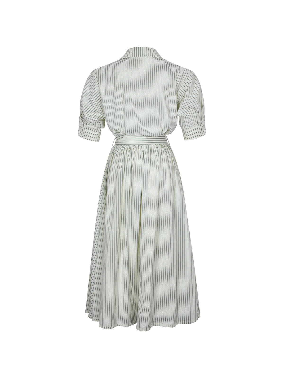 Danica Pine Green Bamboo Poplin Striped Shirt Midi Dress