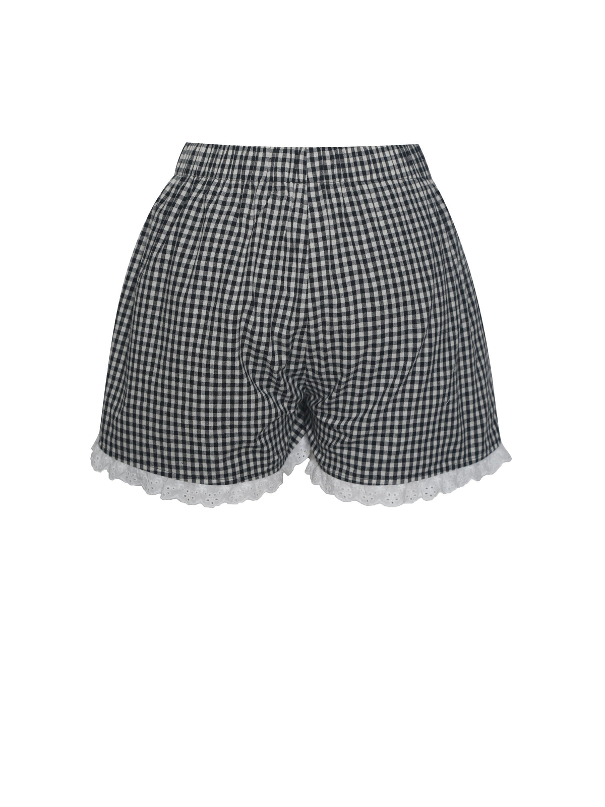 Qutayla Black Gingham Cotton Lace Trim Shorts