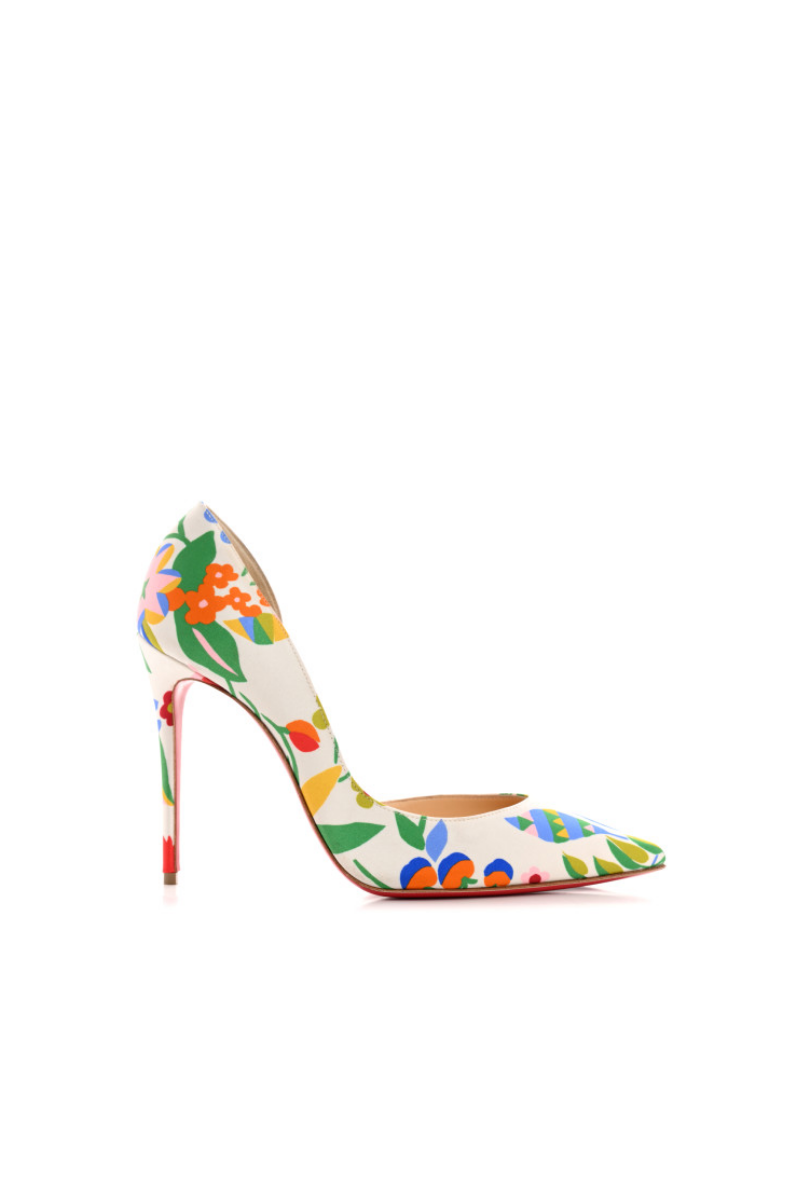 Christian Louboutin White Multicolor Crepe Floral Iriza 100 Pumps