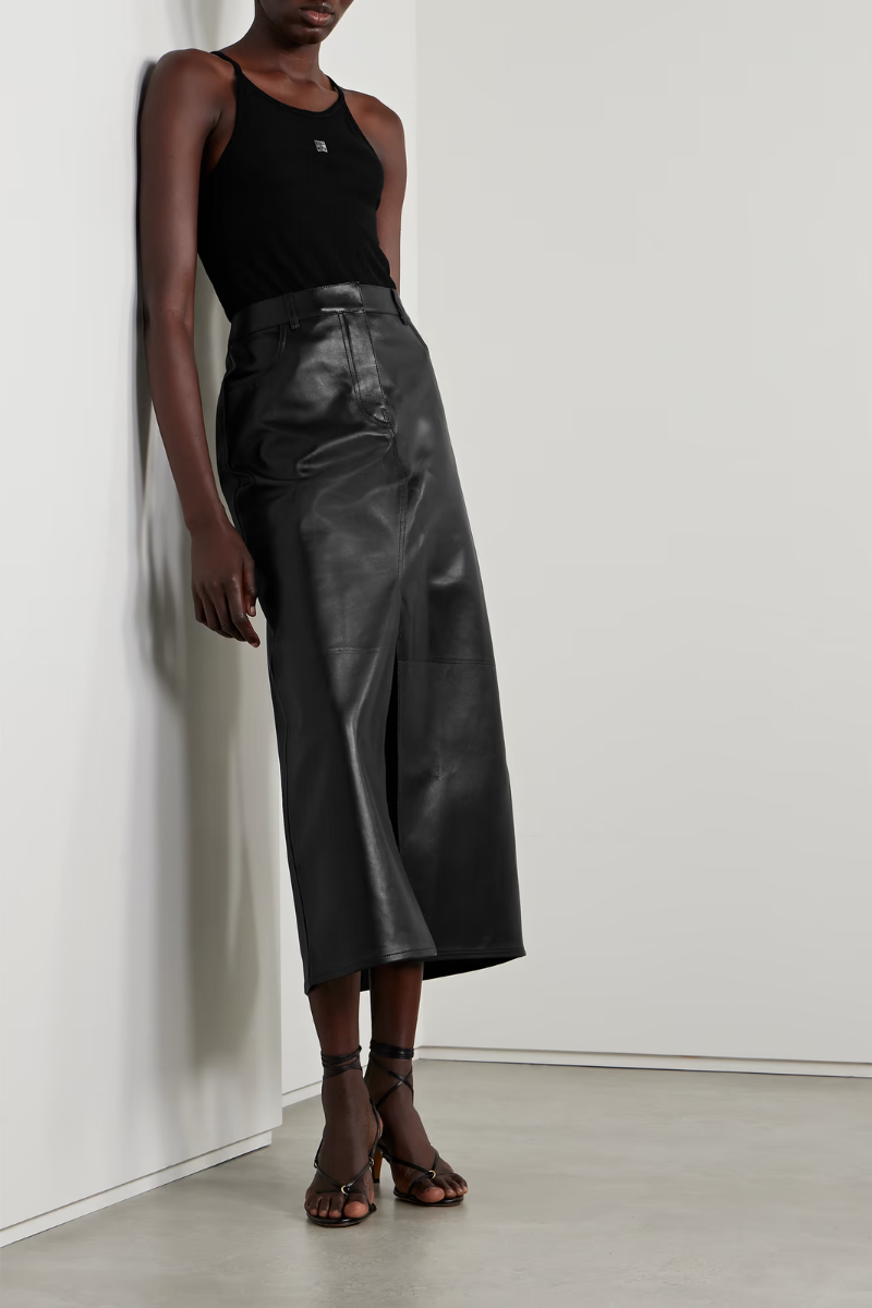 Givenchy Long Leather Skirt With Front Split_Black