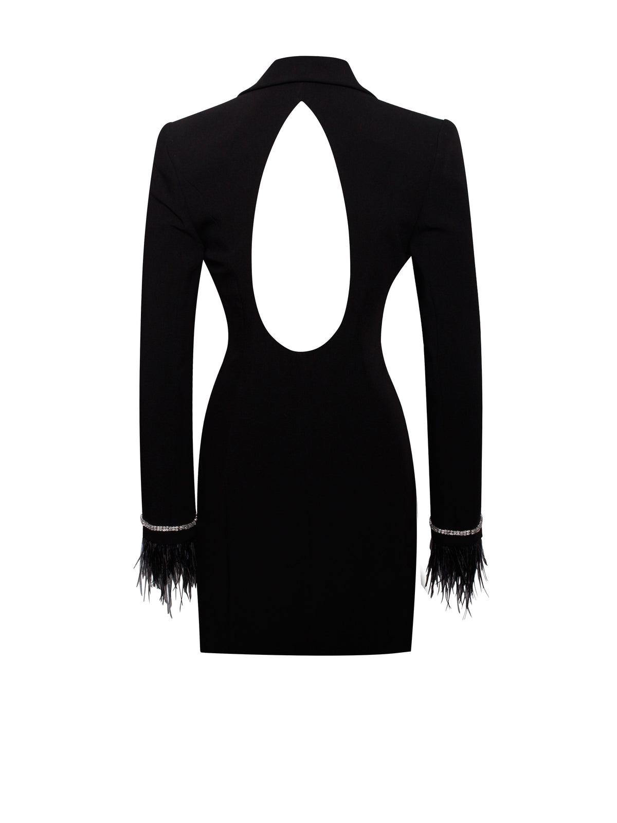 Quilla Black Feather Crystal Sleeve Backless Blazer Dress (Archive Sale)