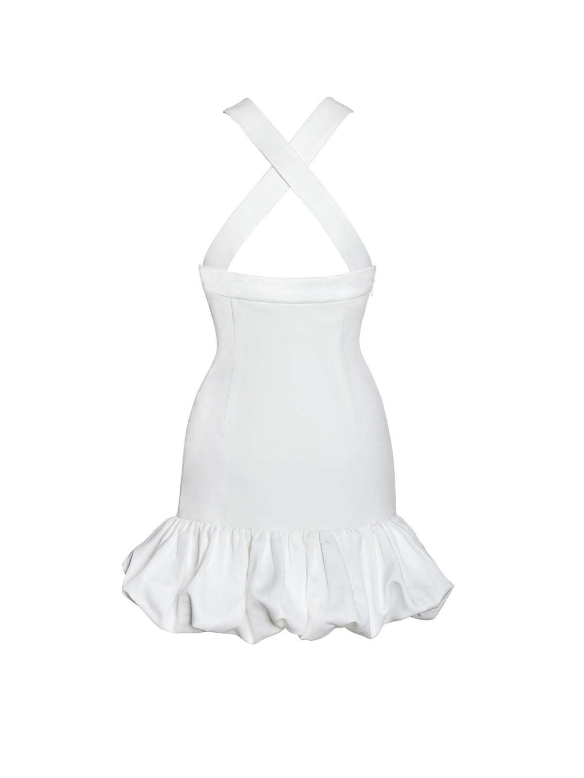 Barbra White Cross Straps Bodycon Mini Dress with Bubble Hem (Archive Sale)