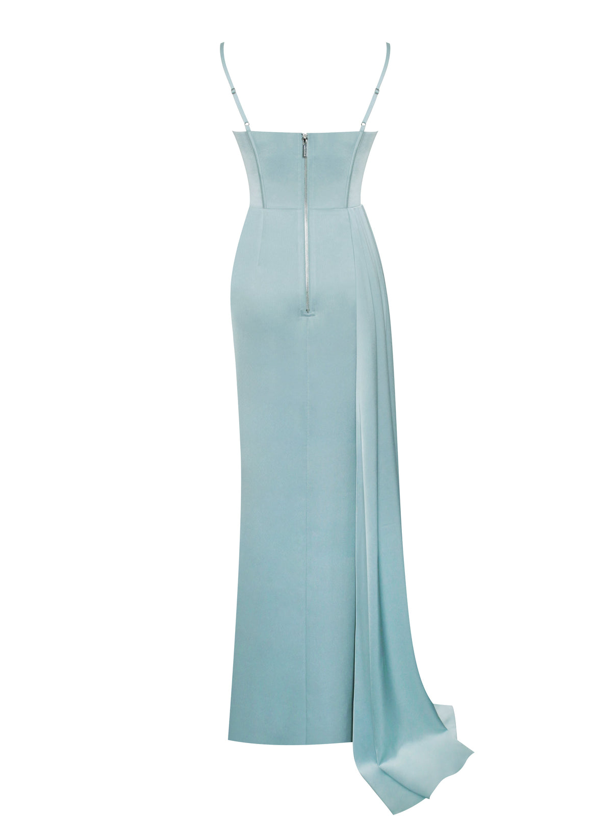 Elayna Pale Blue Strappy Satin Corset High Slit Gown (Archive Sale)