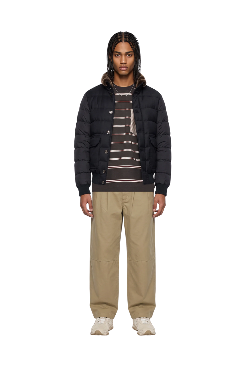 MooRER FANTONI-URL Fur Collar Bomber Jacket Blu