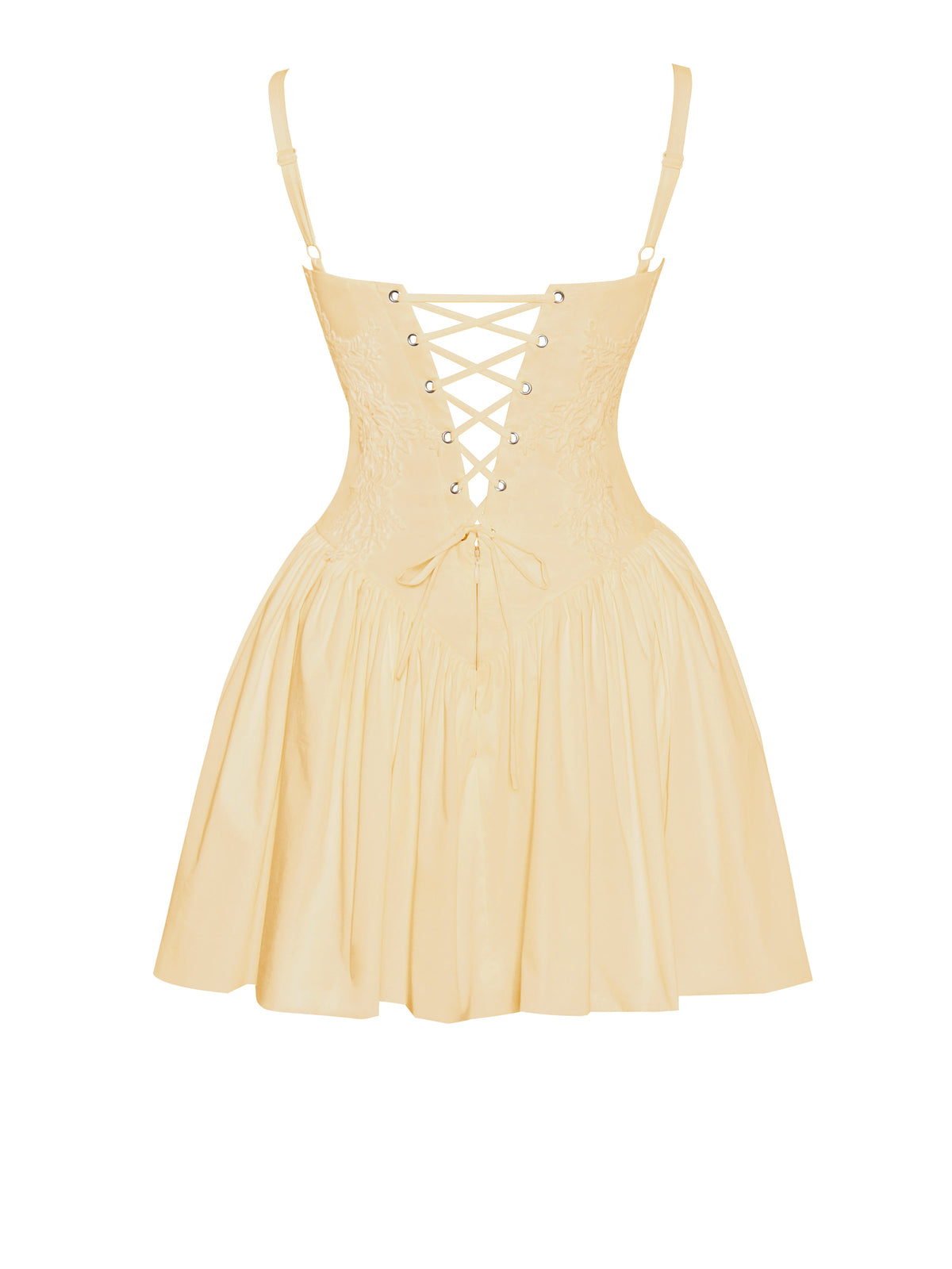 Kadi Yellow Cotton Poplin Drop Waist Corset Mini Dress
