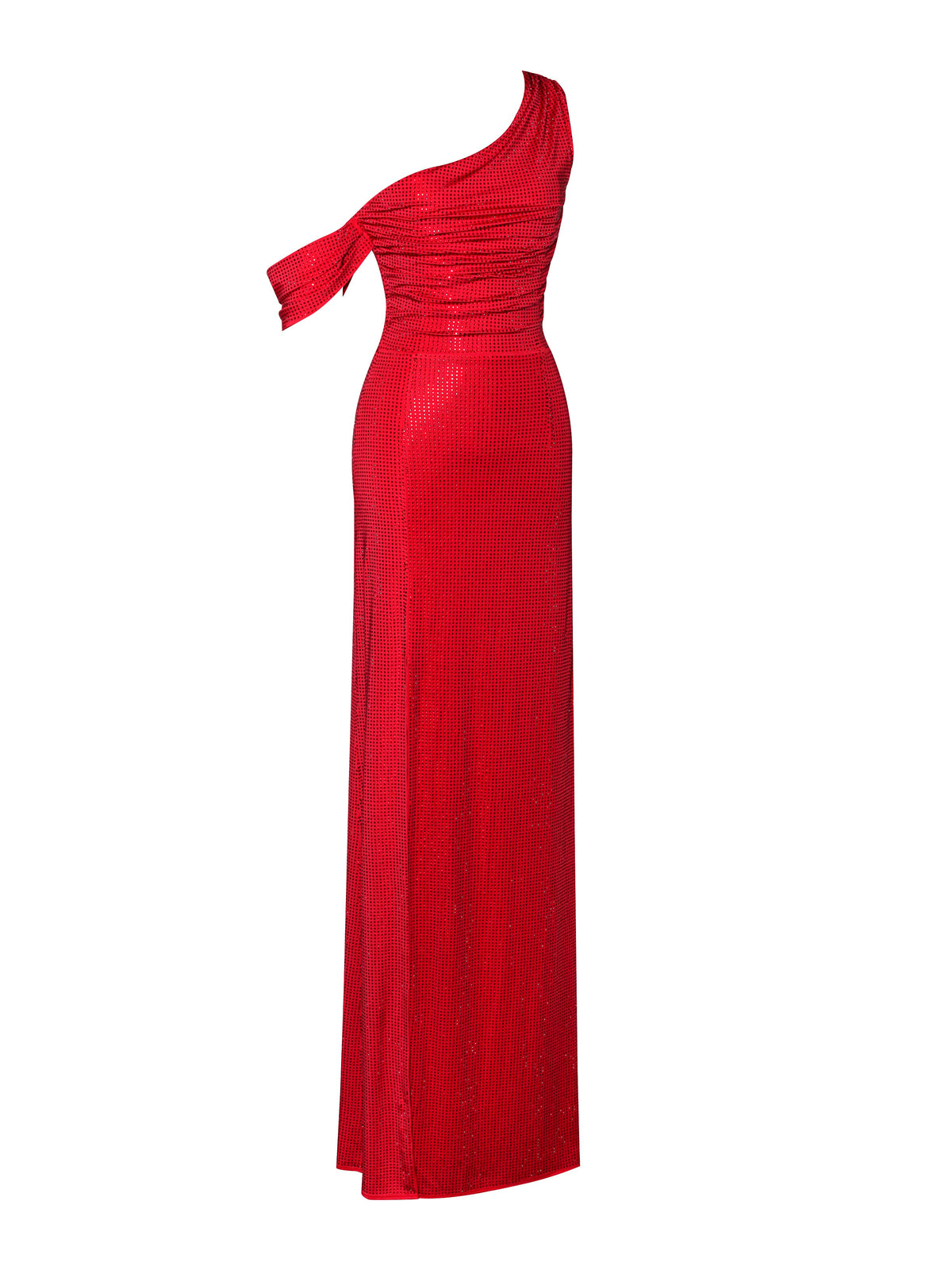Paget Red Mesh Rhinestone Embellished High Slit Gown (Archive Sale)