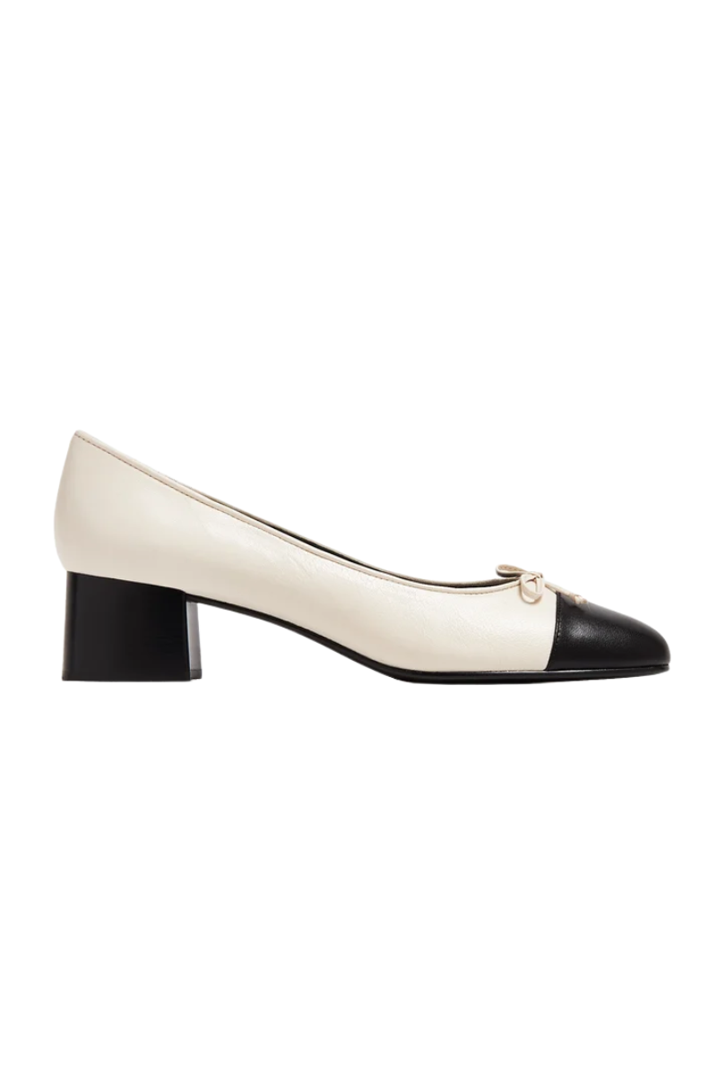 Tory Burch Cap toe Pump Heels 45MM Light Cream/Perfect Black 156722100