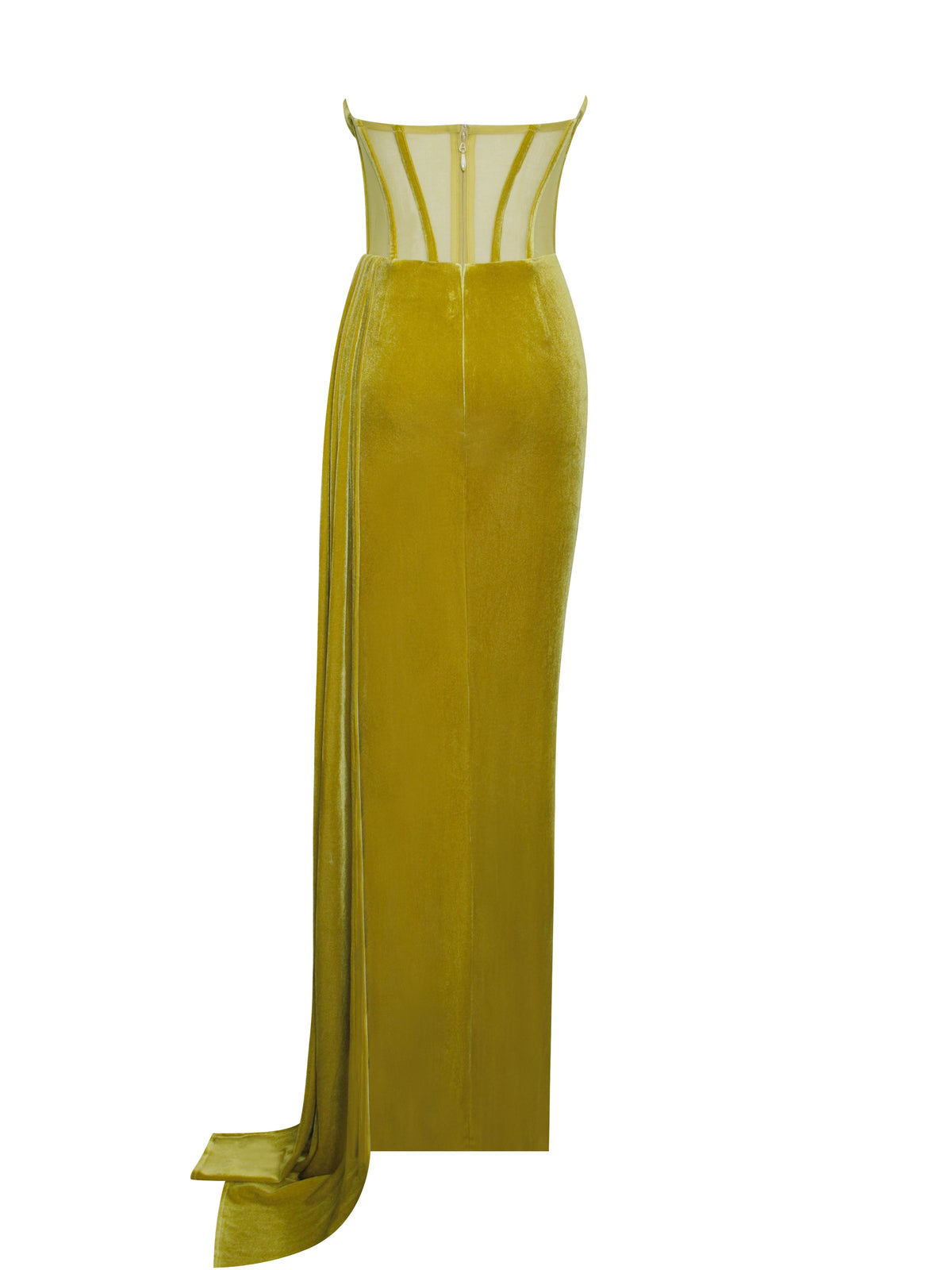 Priya Gold Draping Corset High Slit Velvet Gown (Archive Sale)