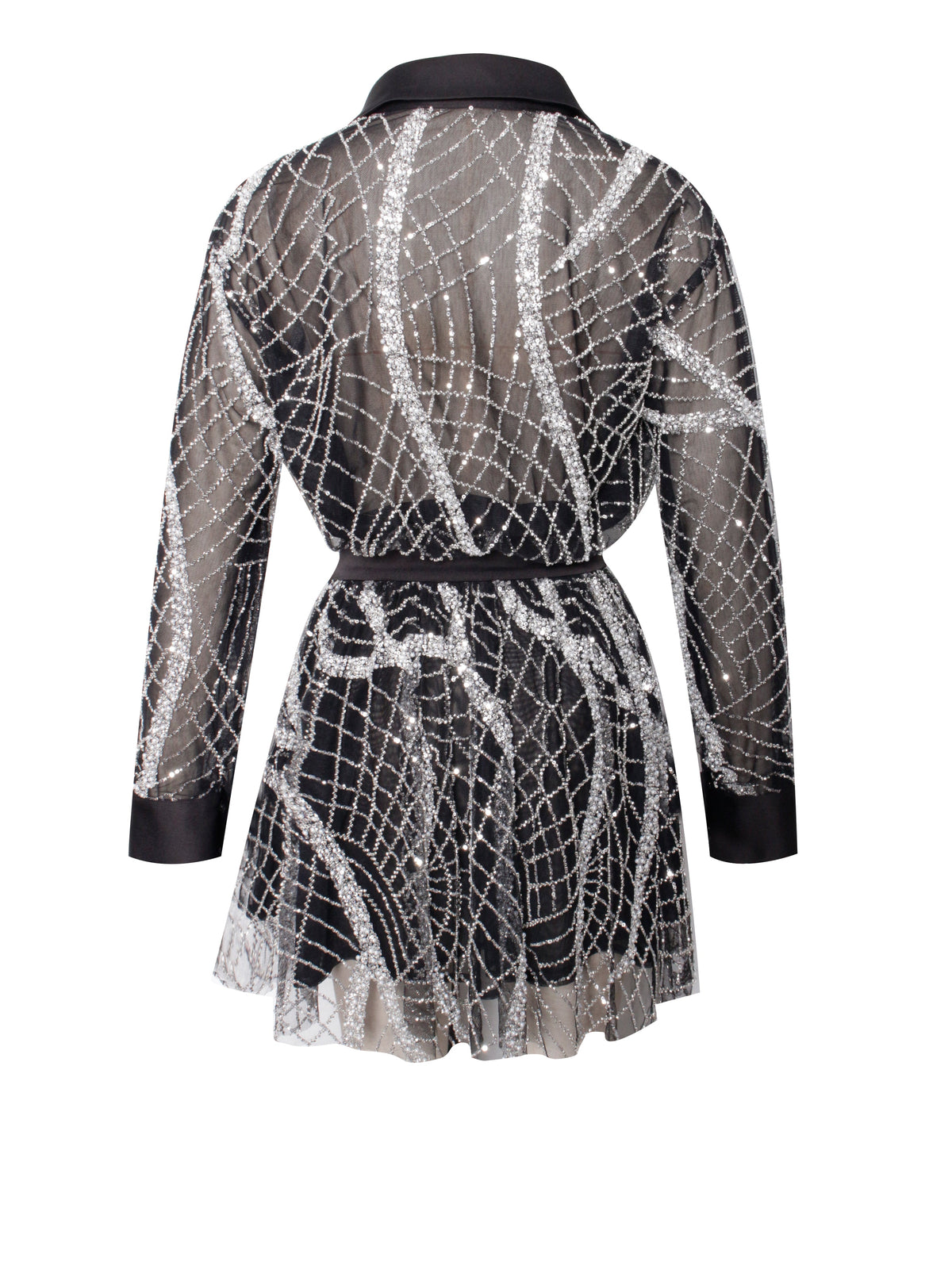 Rachelle Black Embroidered Mesh Mini Shirt Dress (Archive Sale)