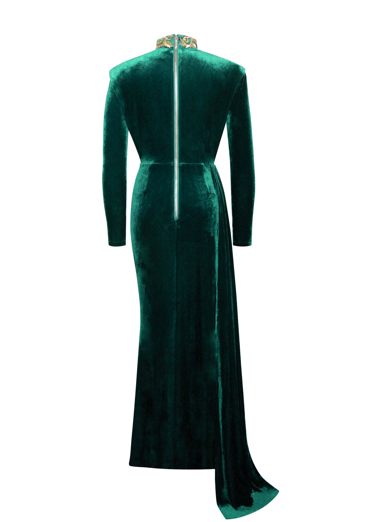Zenaida Emerald Green Cutout High Slit Velvet Gown (Archive Sale)