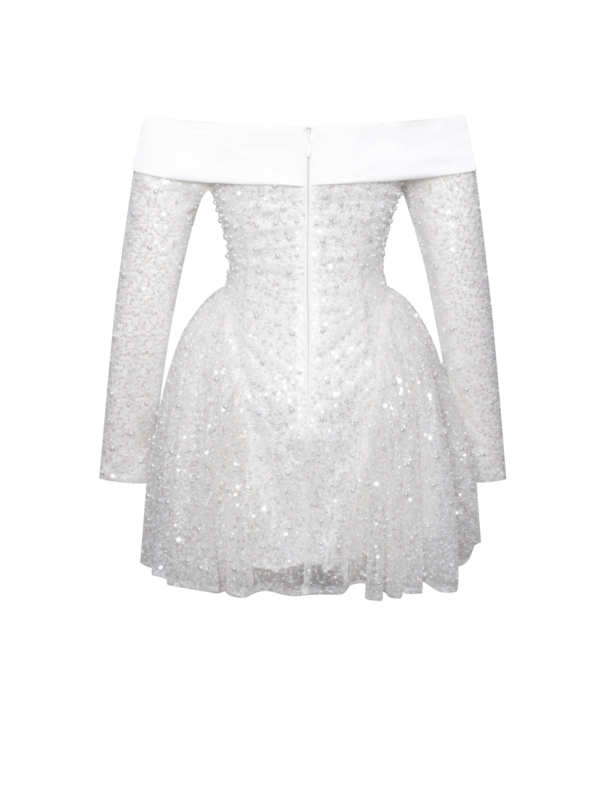 Kira Bead Embroidered Mesh Off Shoulder Long Sleeve Mini Dress