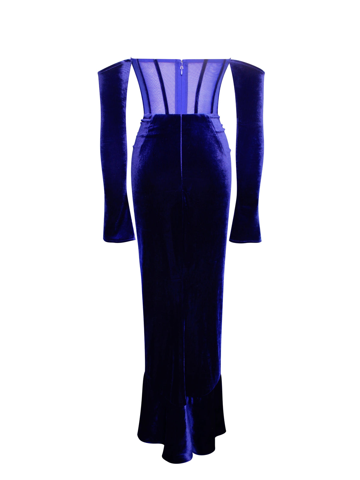 Taylee Navy Long Sleeve Off Shoulder Corset Velvet Gown (Archive Sale)