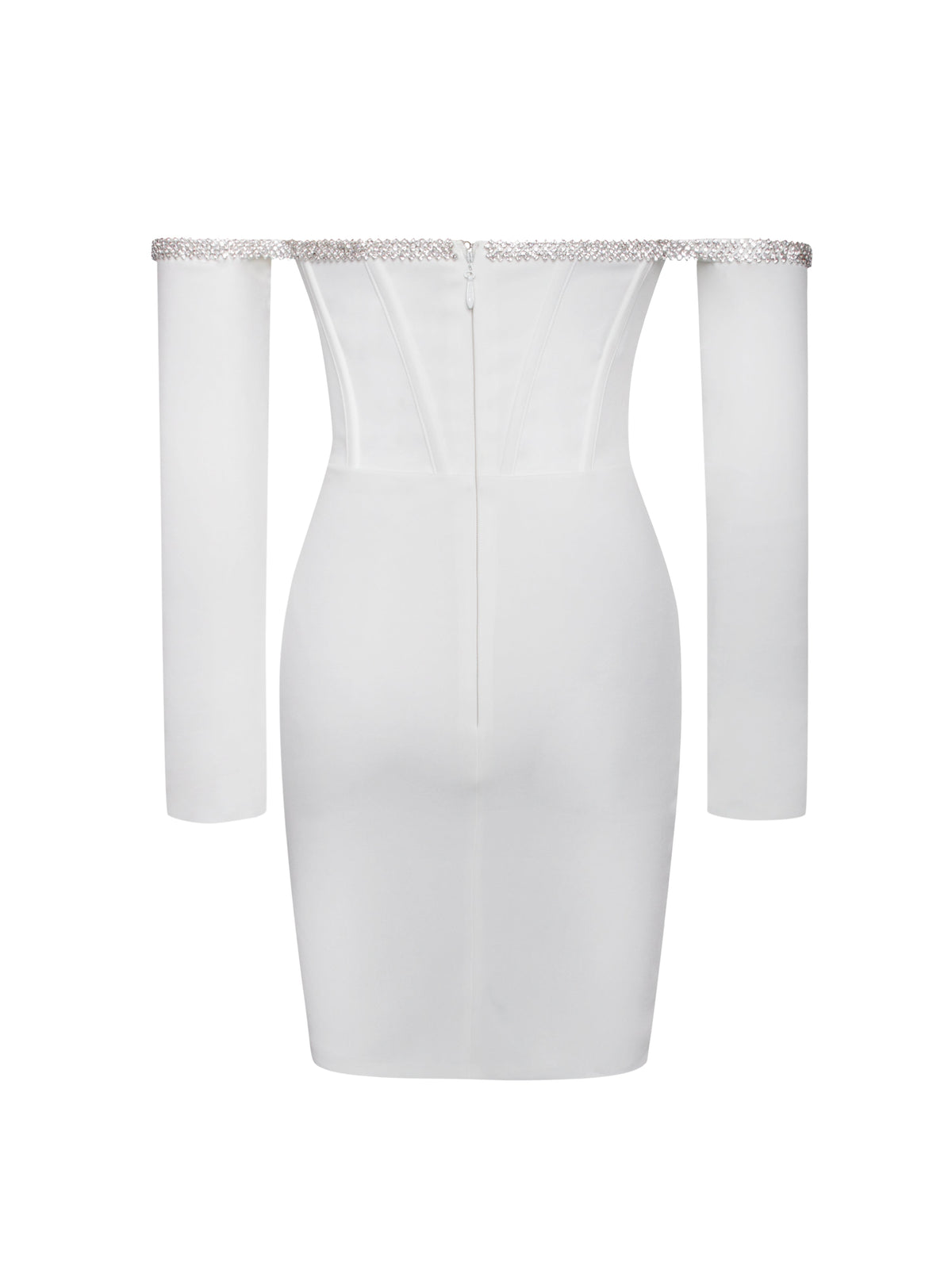 Annika White Off Shoulder Long Sleeve Corset Dress With Crystal Trim (Archive Sale)