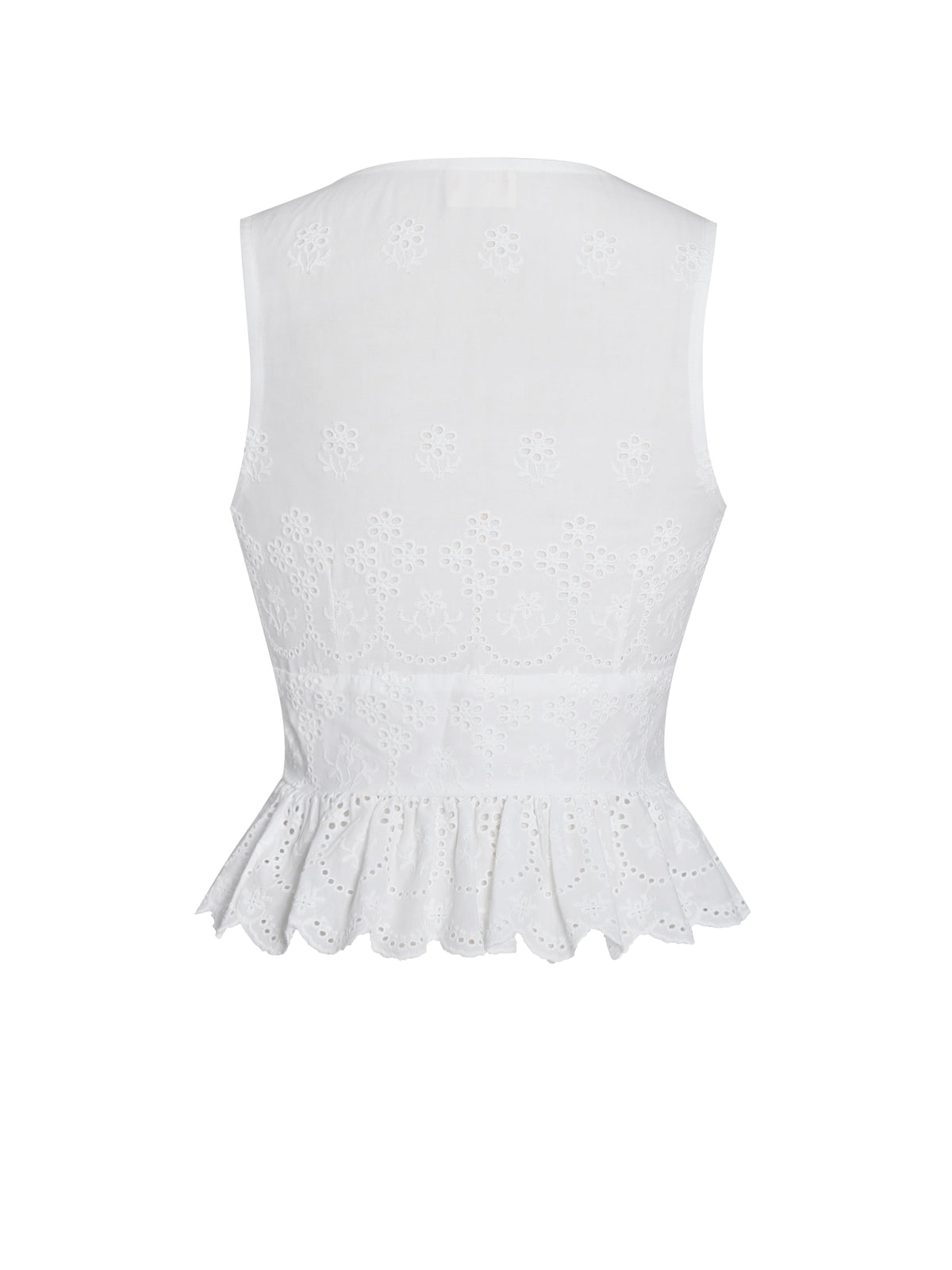 Raia White Cotton Eyelet Scallop Trim Top