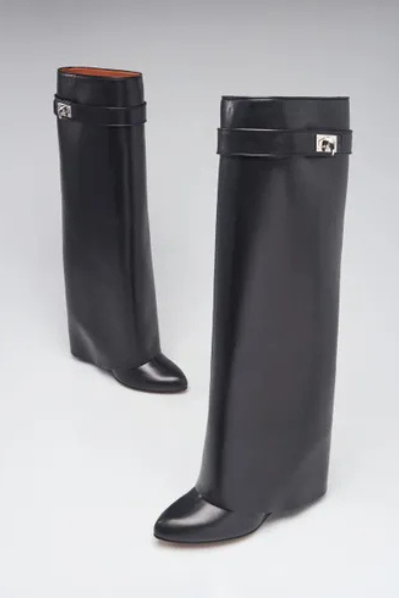 Givenchy Black Leather Shark Lock Wedge Knee - High Boots 90MM