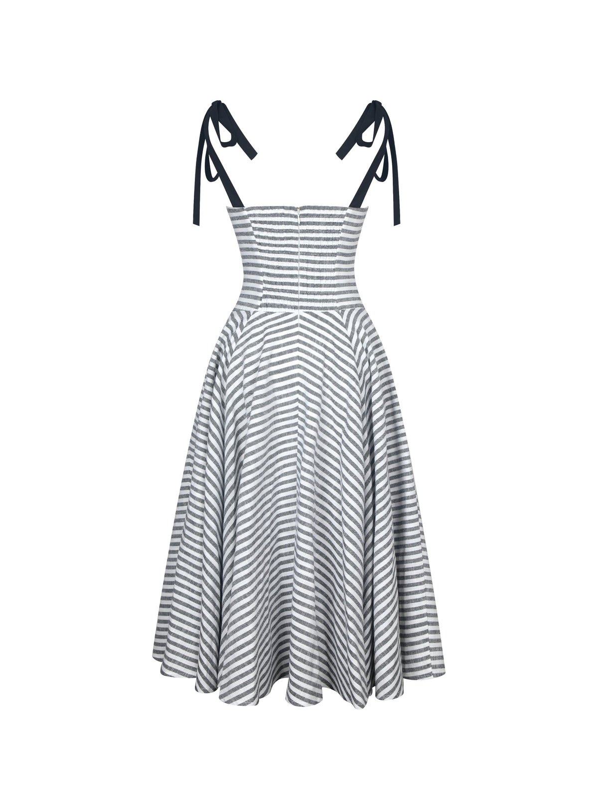 Riley Black & White Striped Linen Flared Midi Dress