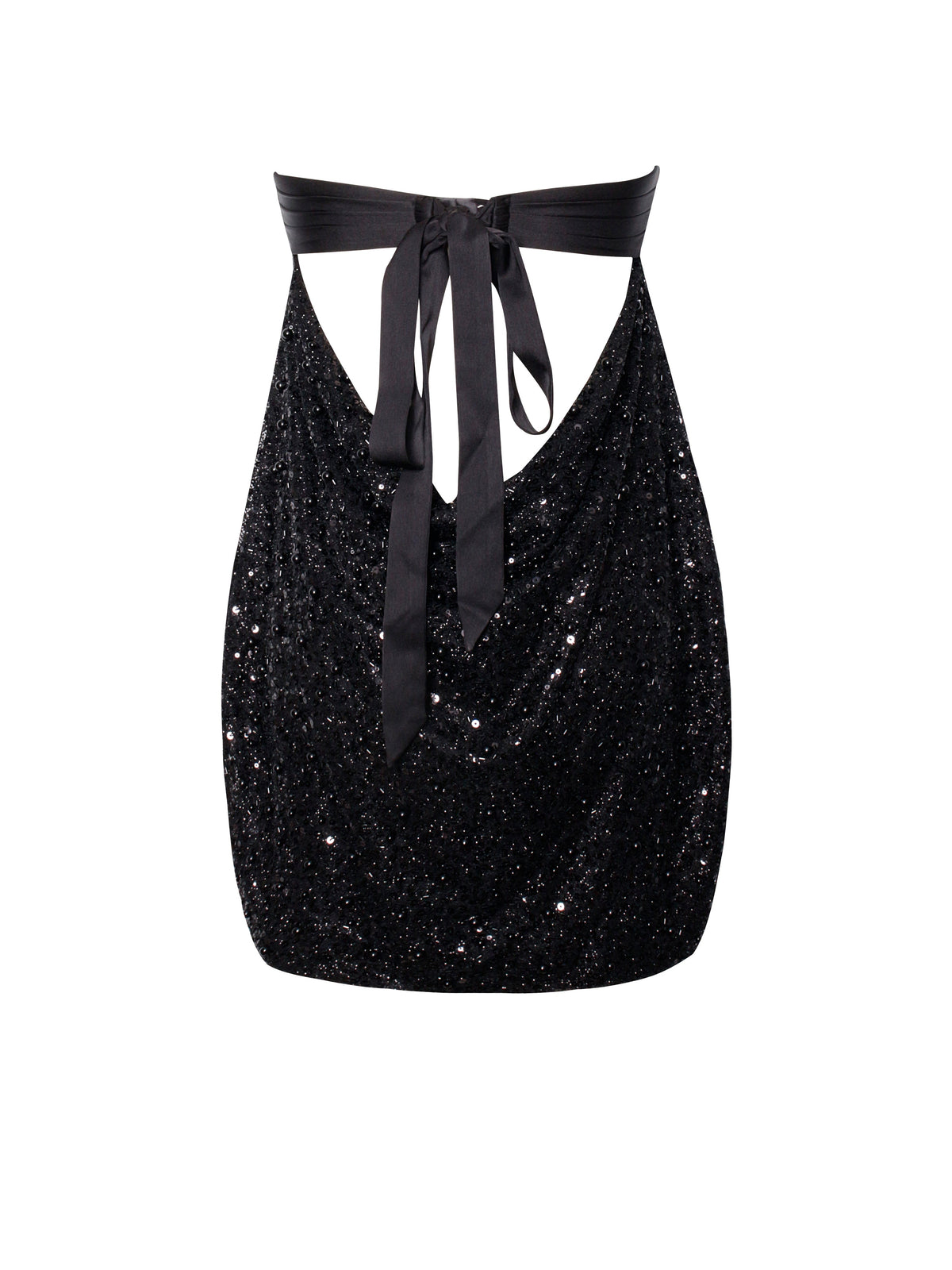 Felina Black Satin Sequin Pearls Beaded Mini Dress (Archive Sale)