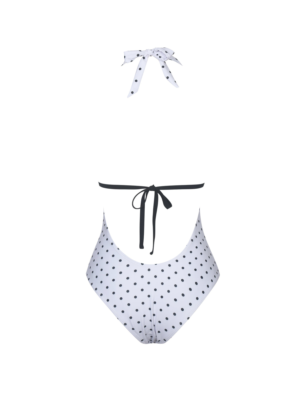 Olive White Base Polka Dot Ruched Halter Backless Swimsuit