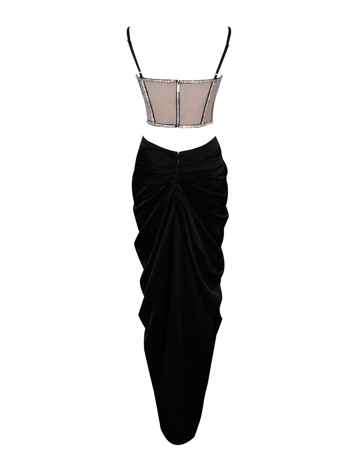 Cadence Black Satin Crystal Embellished Corset Dress (Archive Sale)