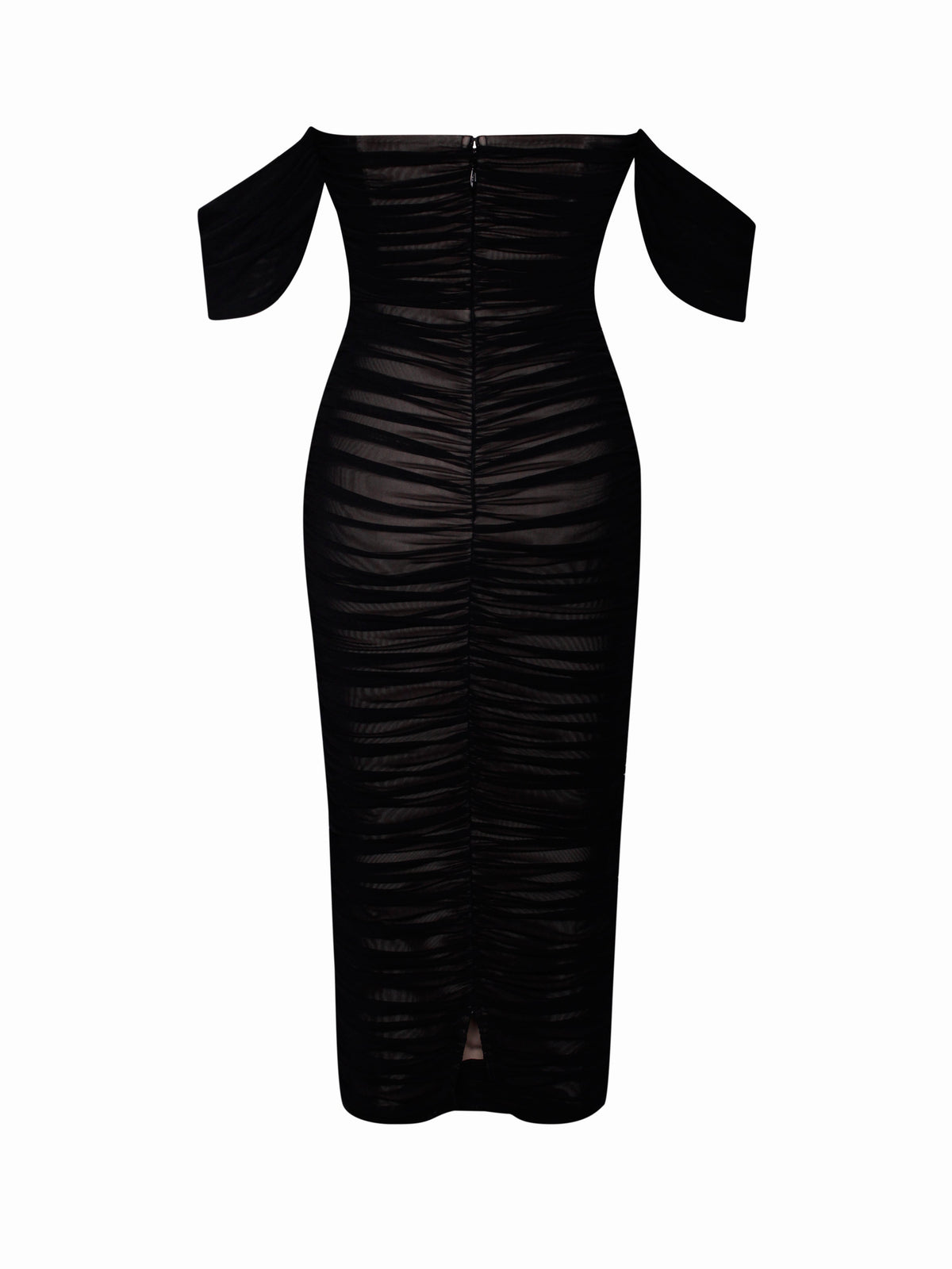 Quenby Black Off Shoulder Mesh Maxi Dress (Archive Sale)