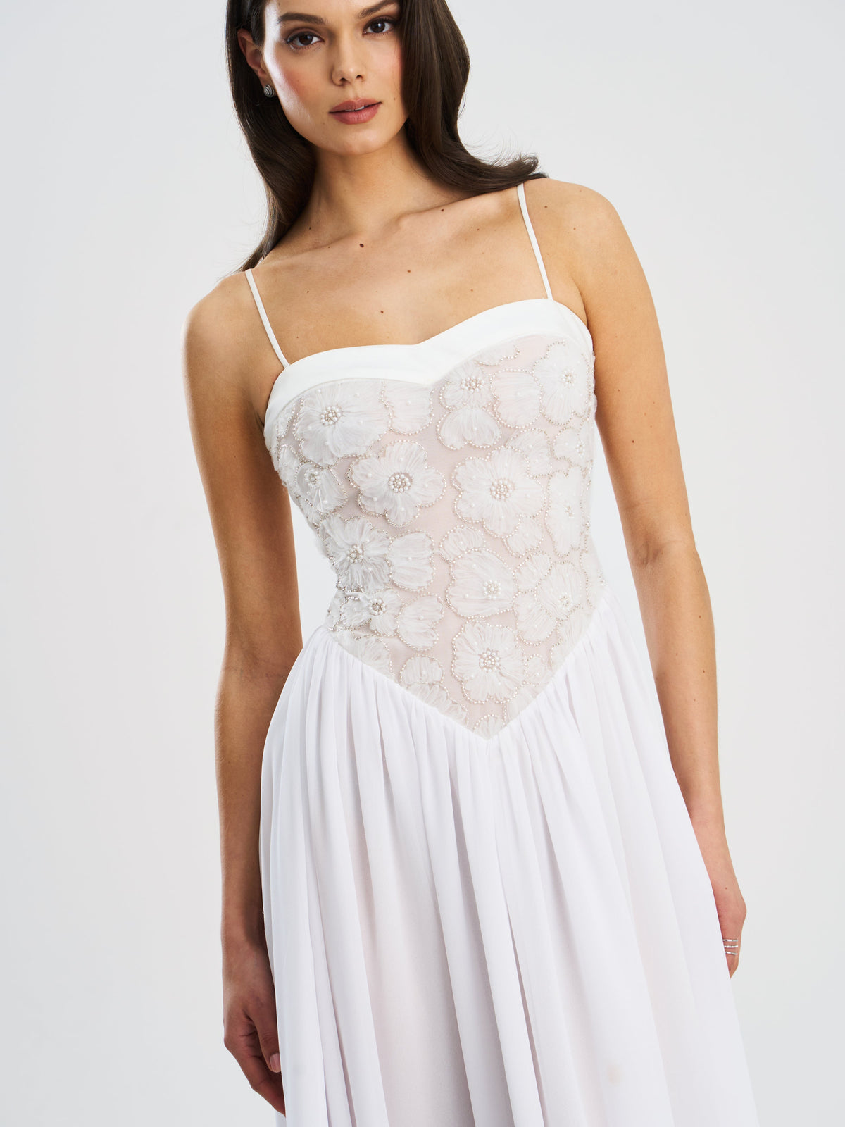 Ucille White Embroidered Chiffon Maxi Dress (Archive Sale)